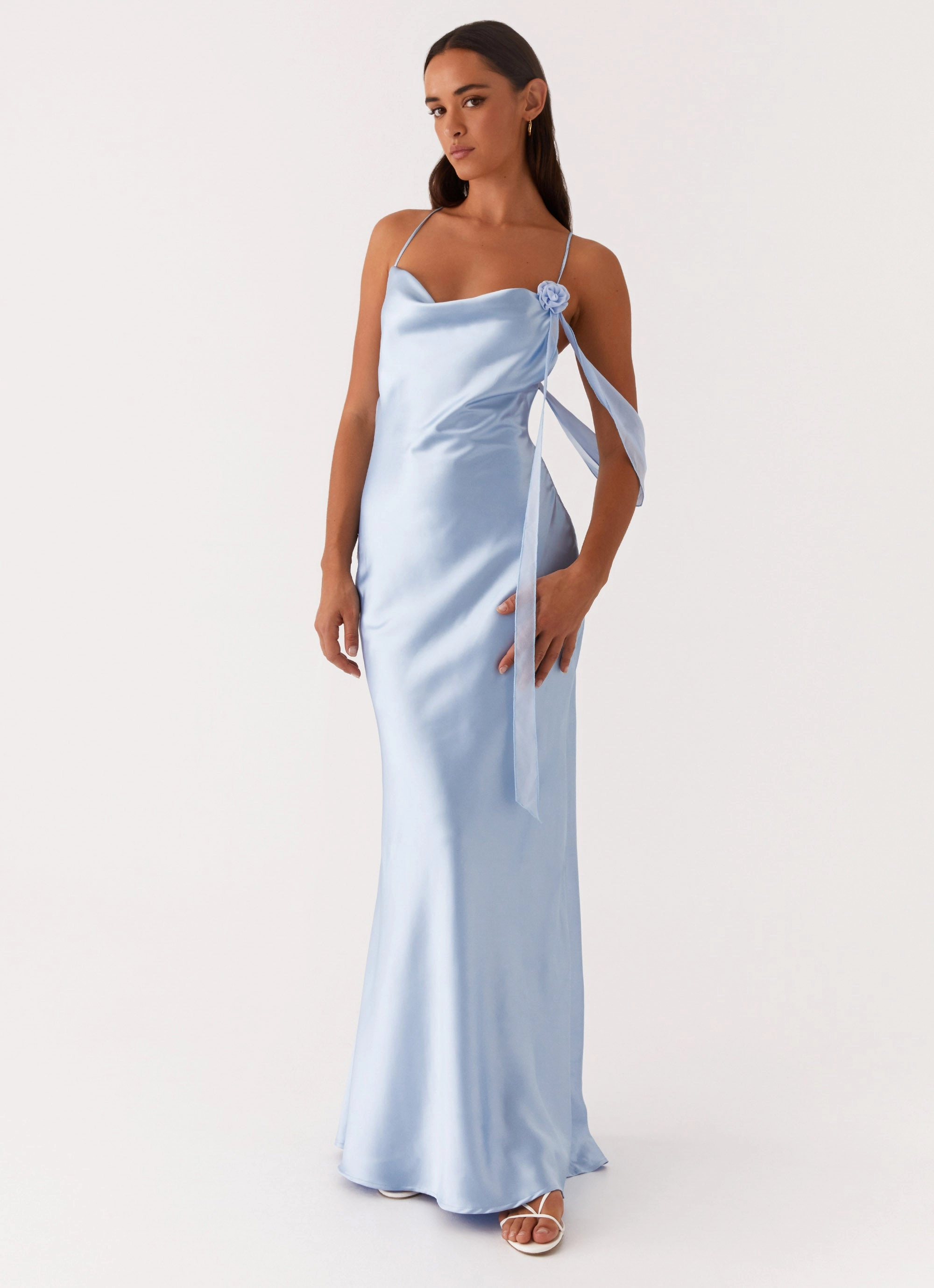 Panelled-Design Snag-Resistant Too Sweet Satin Maxi Dress - Blue