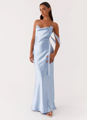 Panelled-Design Snag-Resistant Too Sweet Satin Maxi Dress - Blue