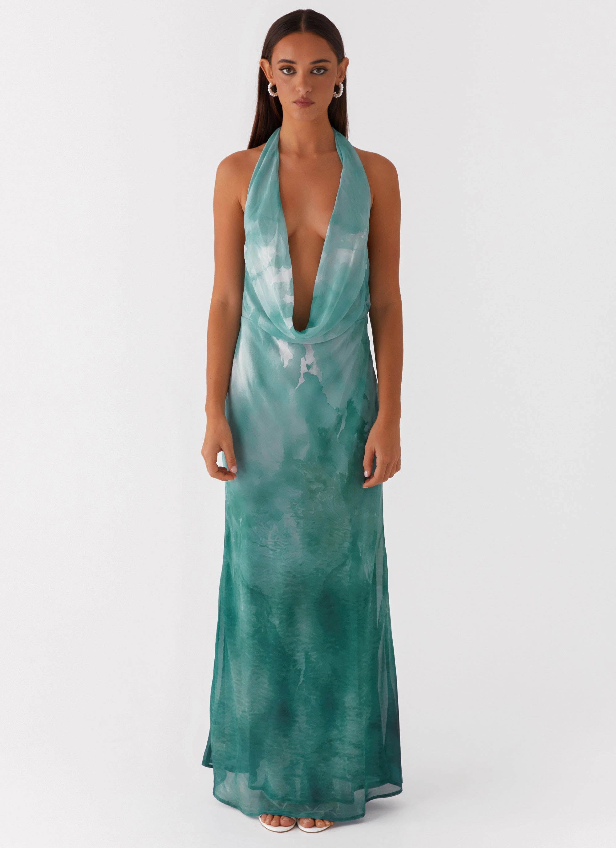 Nerissa Cowl Neck Maxi Dress - Green Tie Dye Relaxed and Effortless Resort Outfit