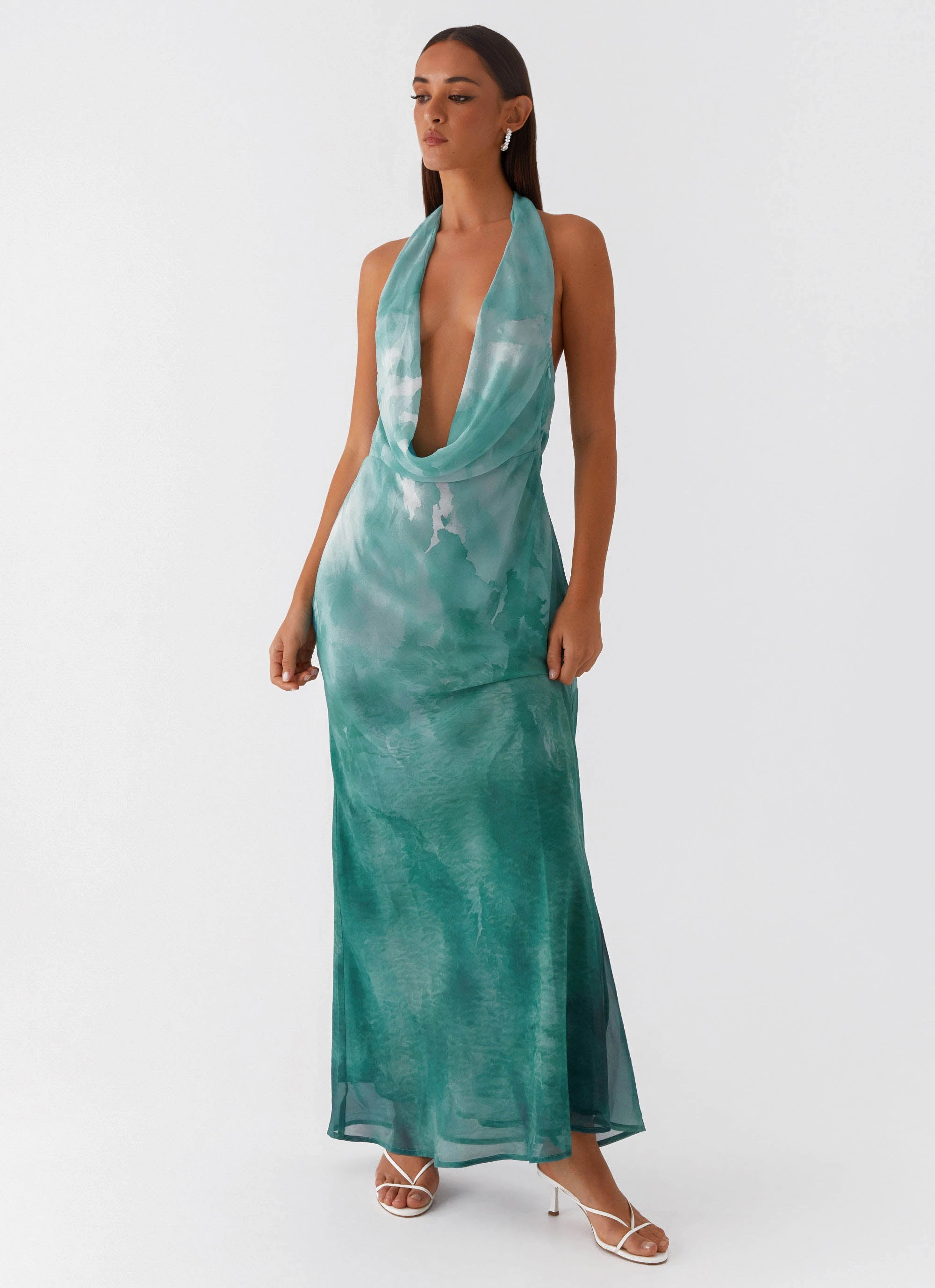 Comfortable shift dress Effortless Look Nerissa Cowl Neck Maxi Dress - Green Tie Dye