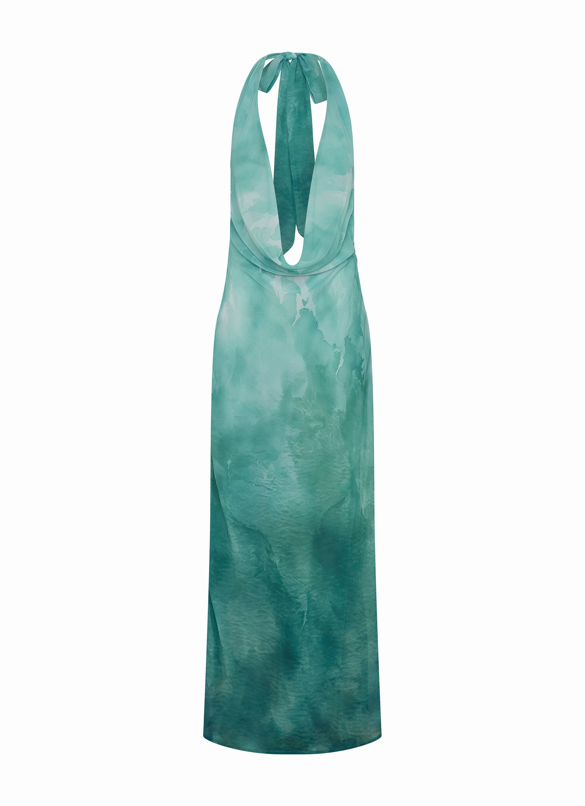 Nerissa Cowl Neck Maxi Dress - Green Tie Dye Vibrant color