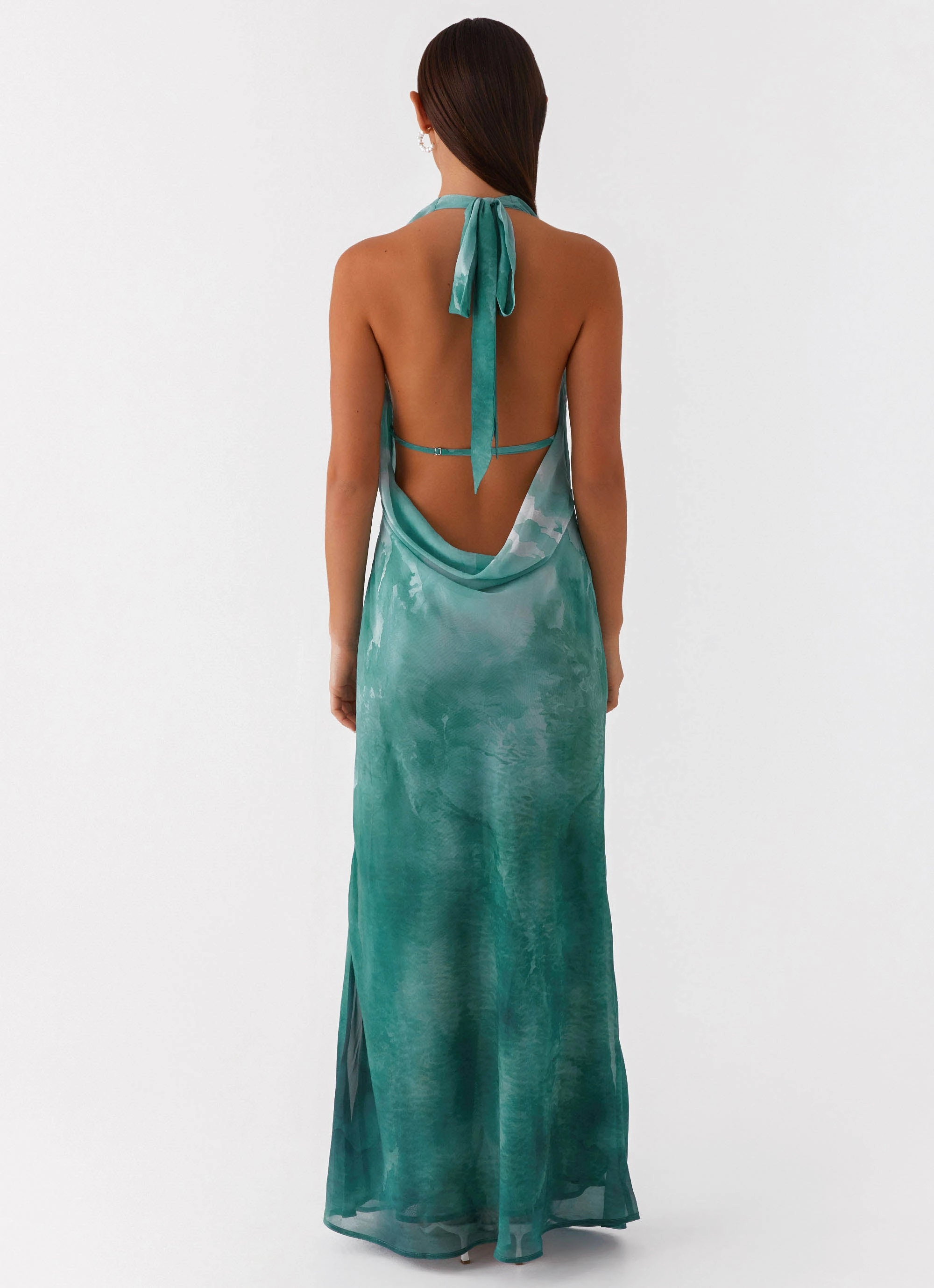 Nerissa Cowl Neck Maxi Dress - Green Tie Dye Smile Glow Sleek Silhouette