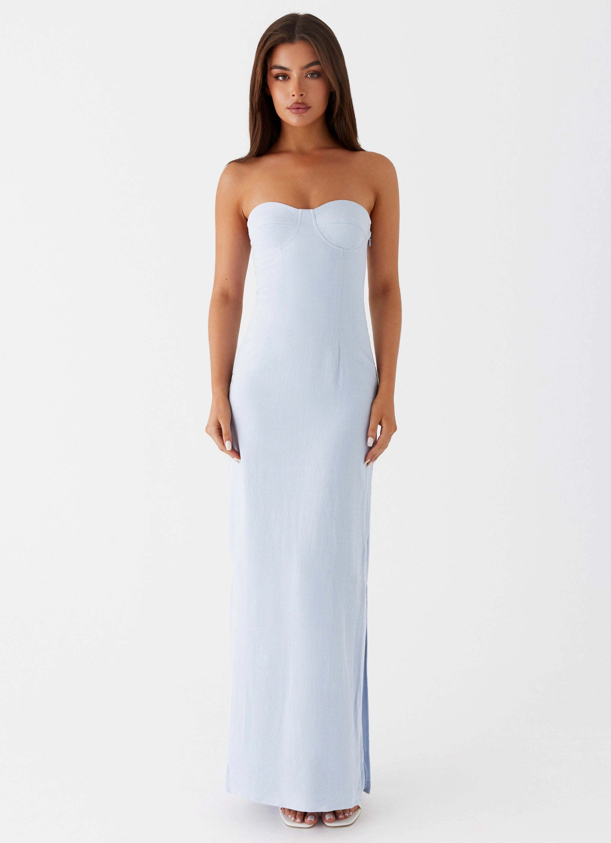 Esra Linen Strapless Maxi Dress - Blue Festive Mood Signature-Style