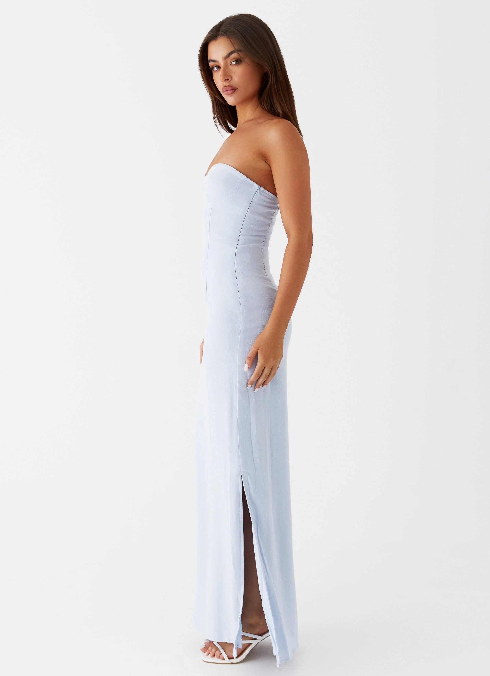 Olive Fresh Esra Linen Strapless Maxi Dress - Blue