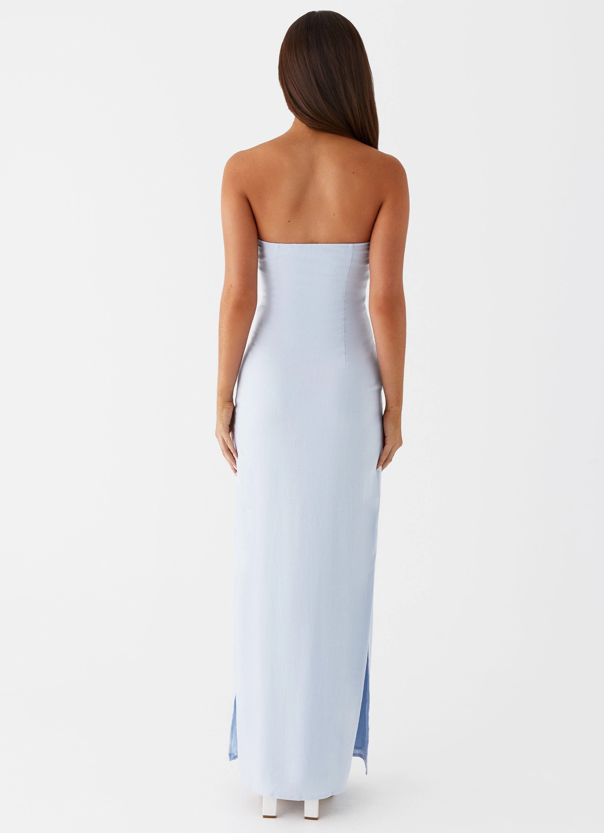 Work Flex DeepPocketStyle Esra Linen Strapless Maxi Dress - Blue