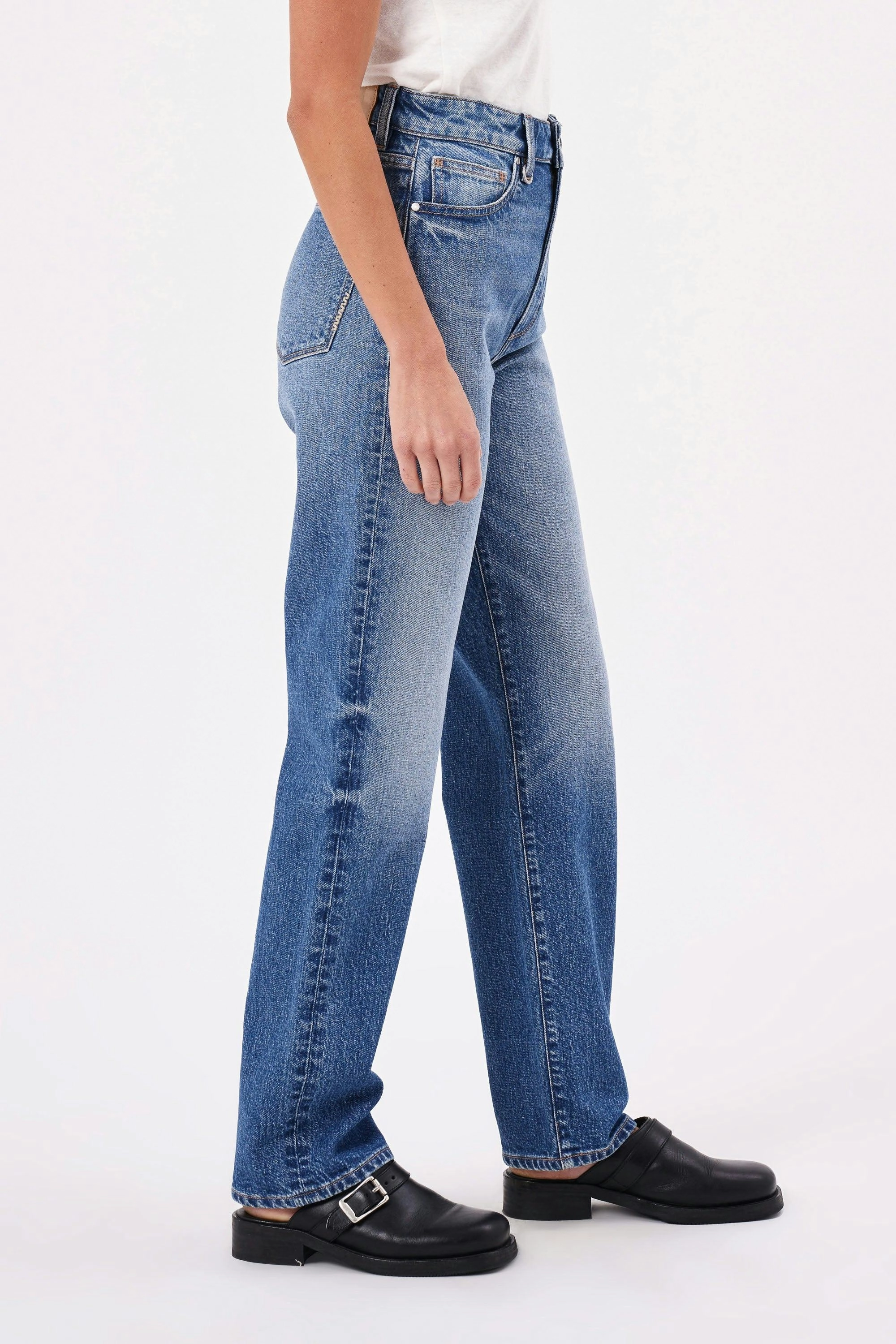 Laser Cut Perforations Nico Mid Vintage Indigo Straight Ode Jean