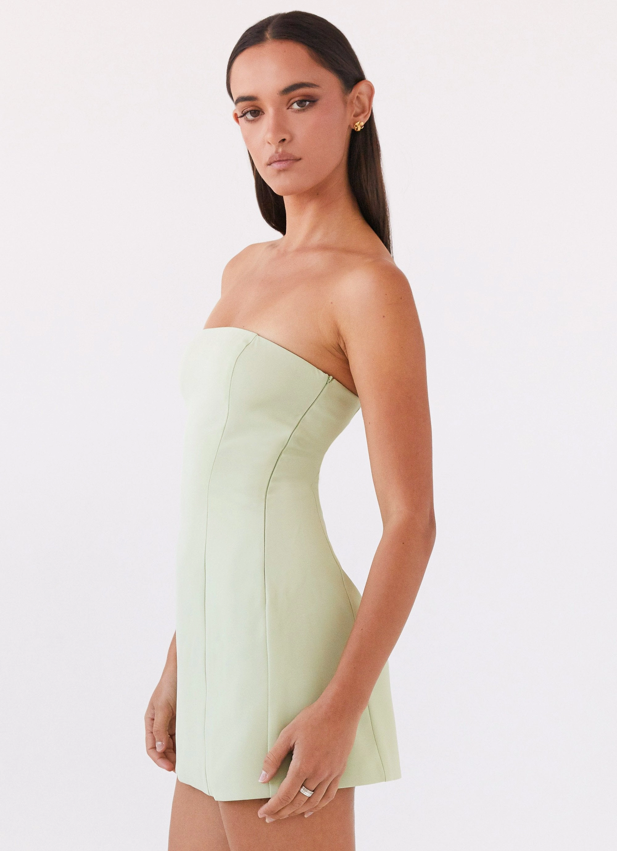 Smart Texture Silky Surface Ayanna Strapless Mini Dress - Green Zest
