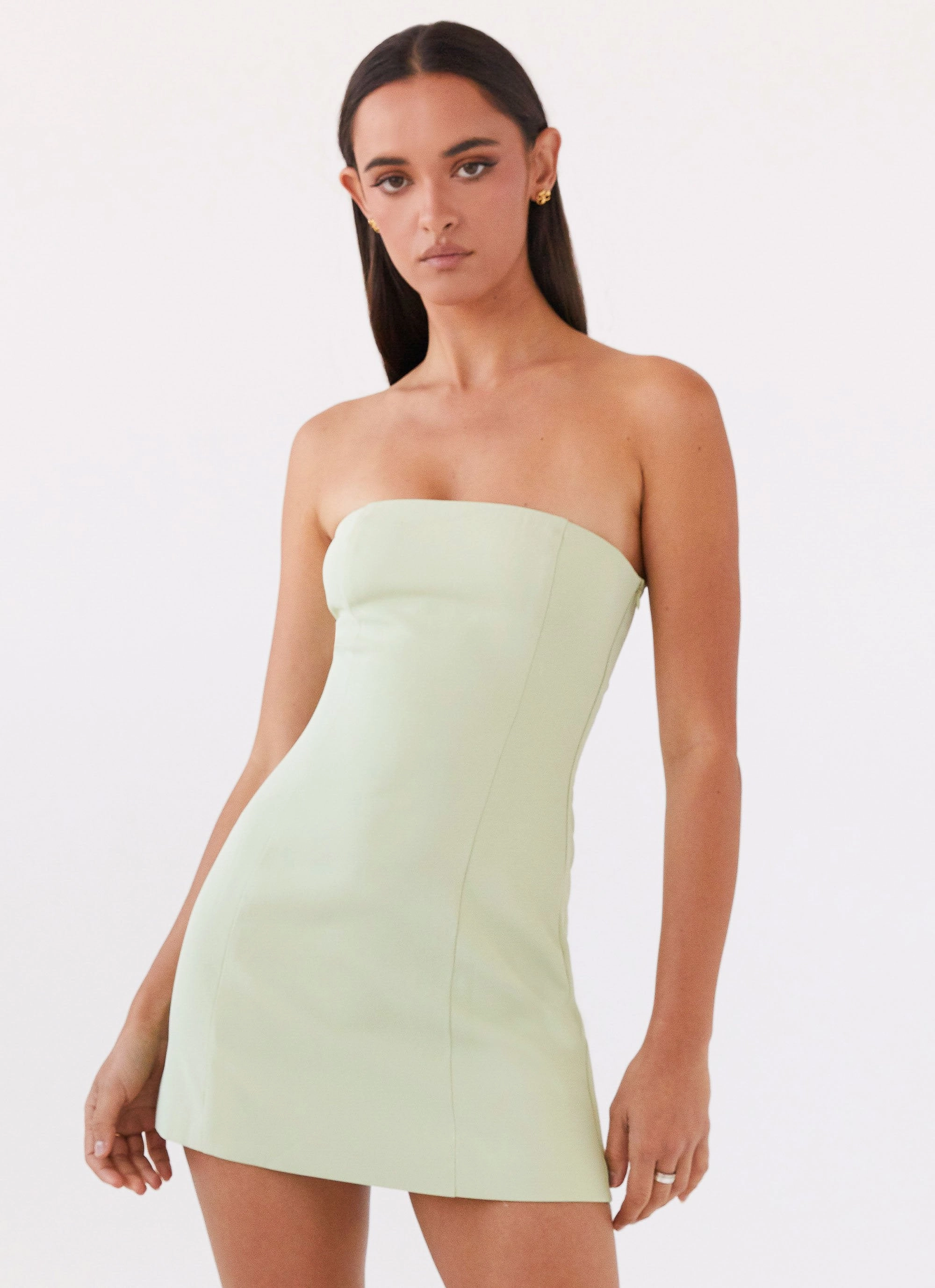 Minimalist Waist Daily Movement Ayanna Strapless Mini Dress - Green Zest
