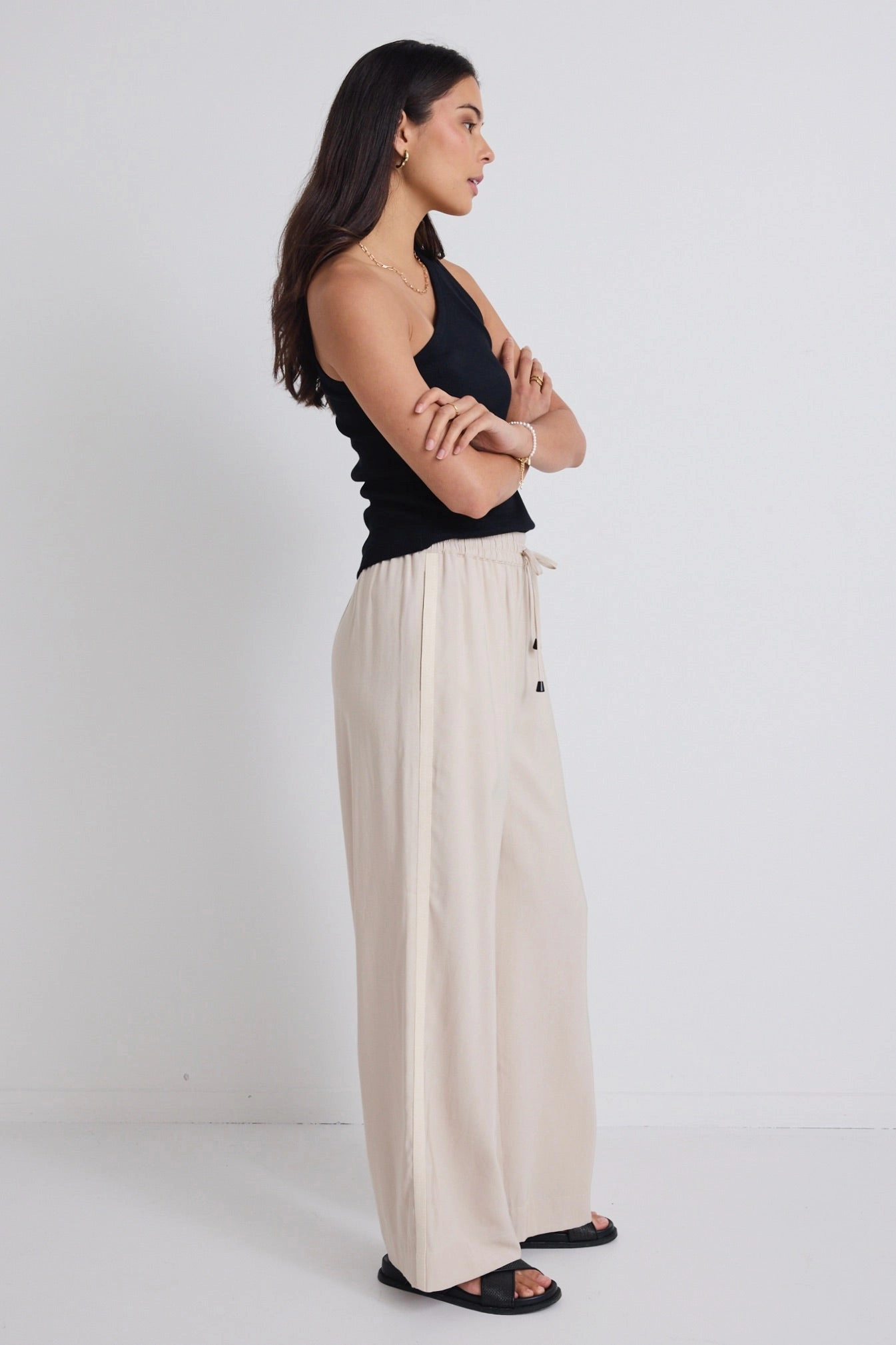 Breathable mesh Townie Sand Stripe Side Tape Wide Leg Pants