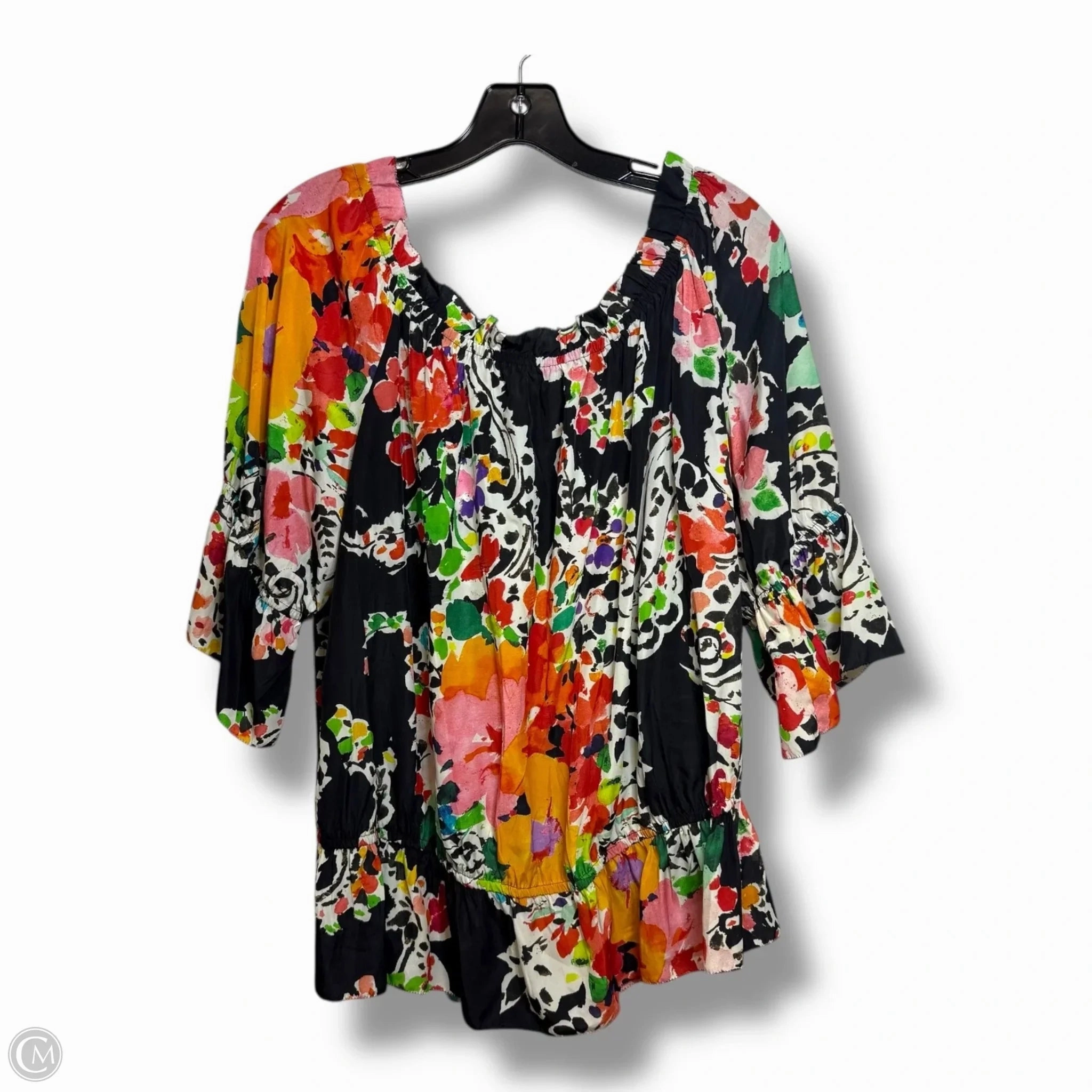 Urban Fashion Minimalist Look Top Short Sleeve By Lauren By Ralph Lauren In Floral Print, Size: 1x