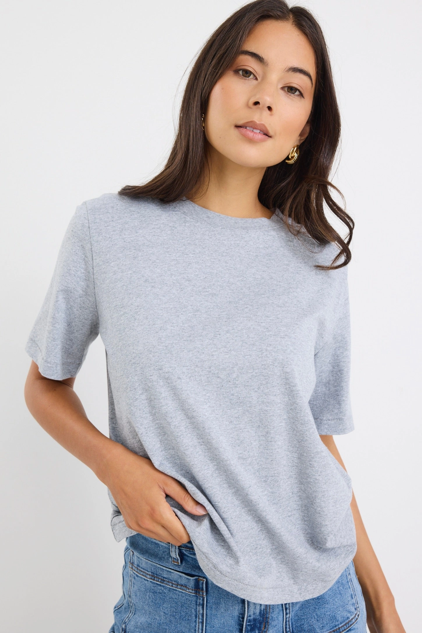 Street Grey Marle Crew Neck Short Sleeved Boxy Tee HiddenVentilationPockets