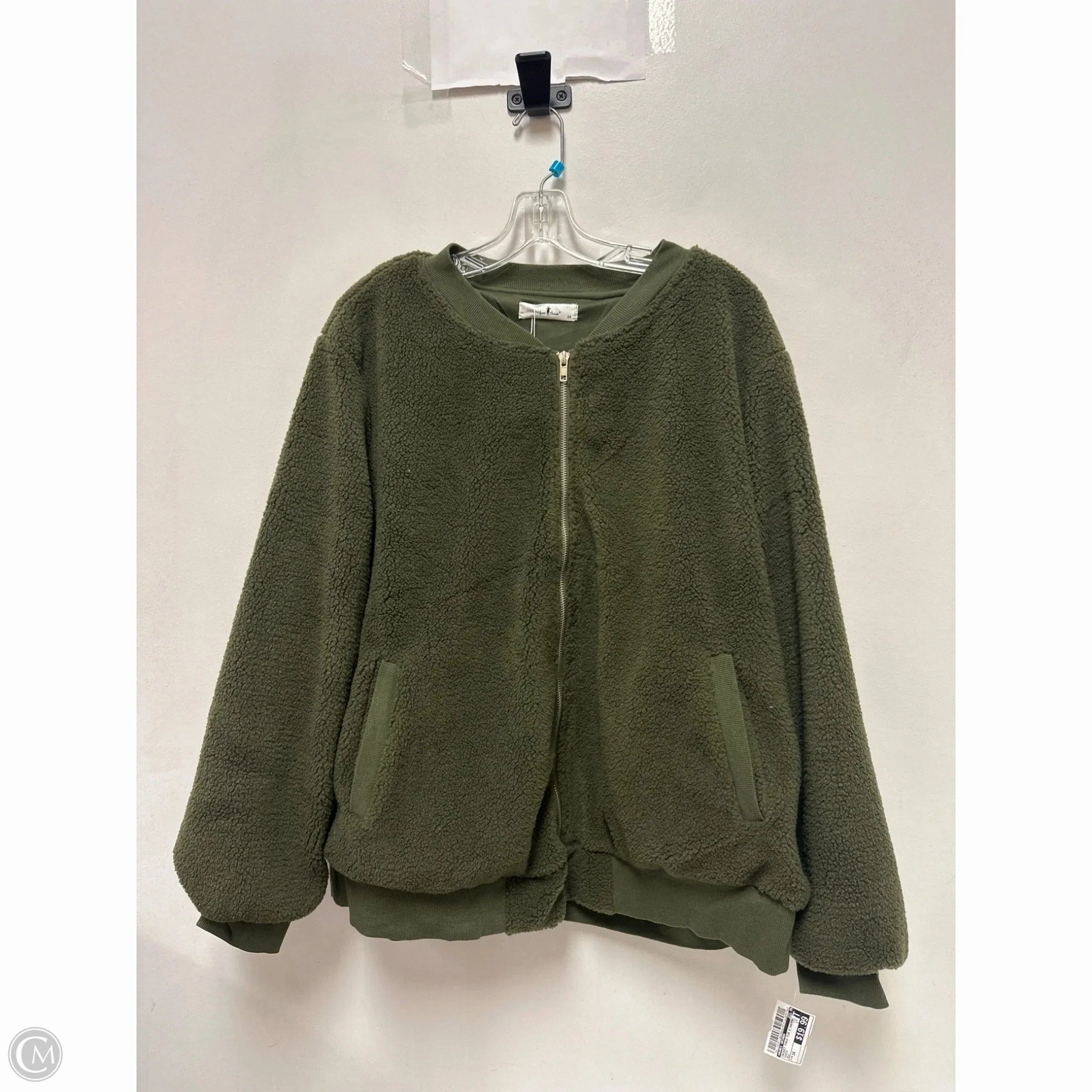 Jacket Faux Fur & Sherpa By Agnes Orinda In Green, Size: 3x Articulated Sleeves Softshell Fabric