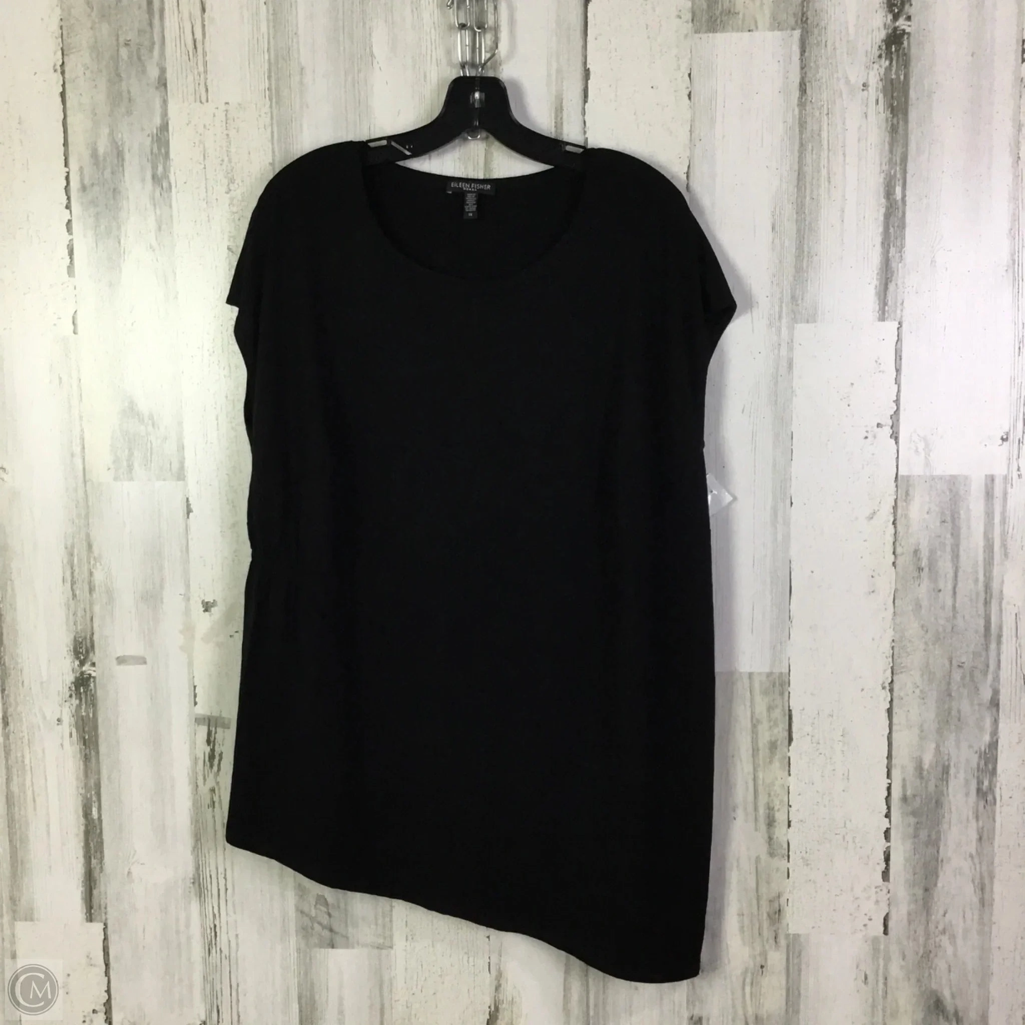 Top Short Sleeve Basic By Eileen Fisher In Black, Size: 1x Yarn Dyed Fabric Comfy Pieces