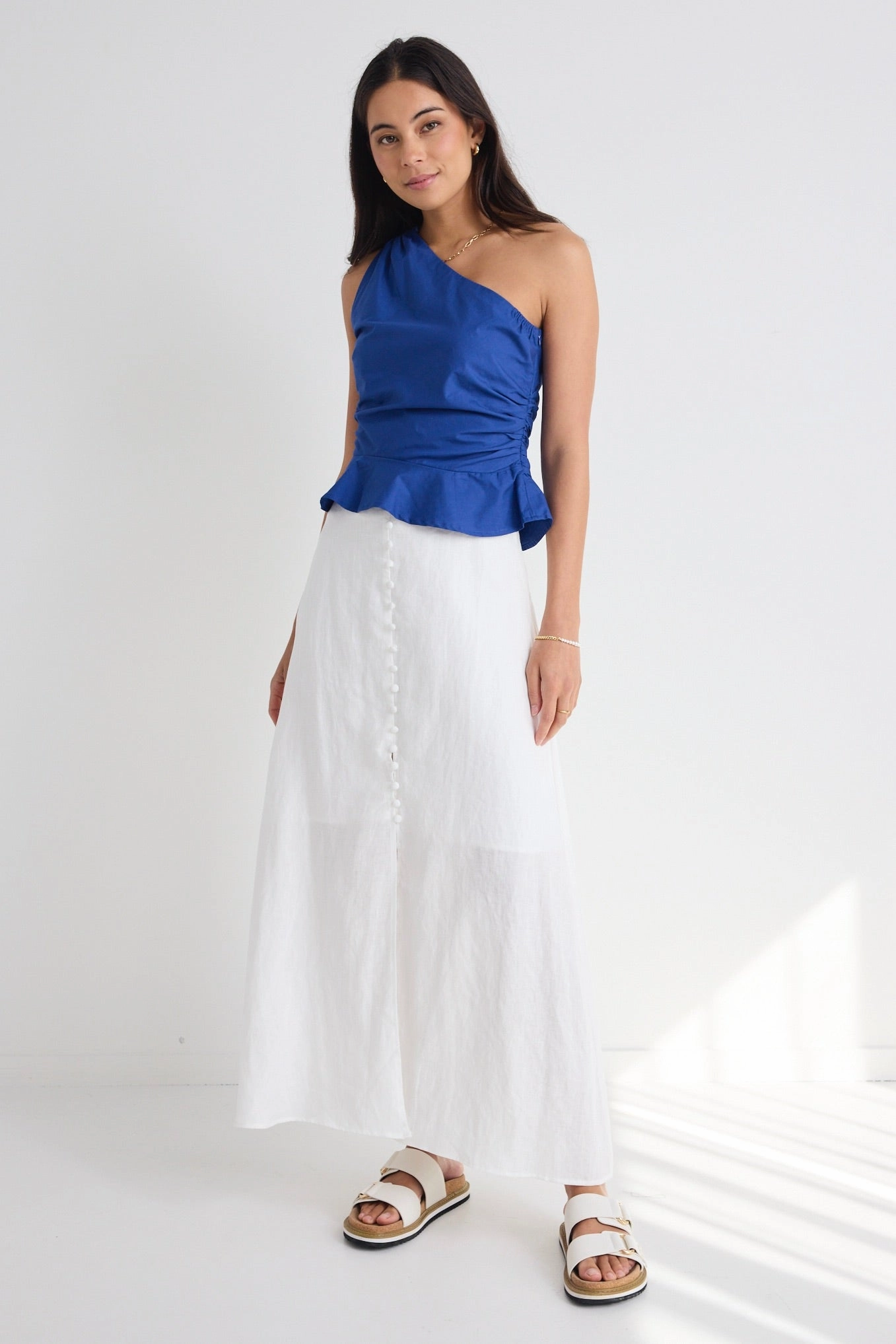 Fiction Navy Poplin One Shoulder Top QuickRelease