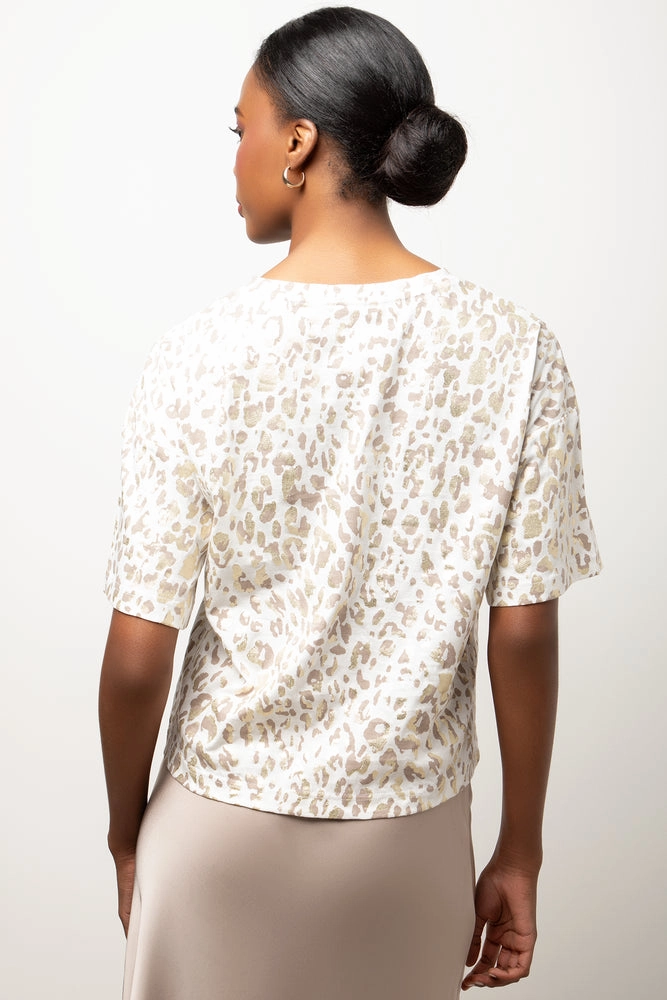 Mesh Lining DualLayer Weave Animal Foil Short Sleeve Dropped Shoulder T-Shirt Natural