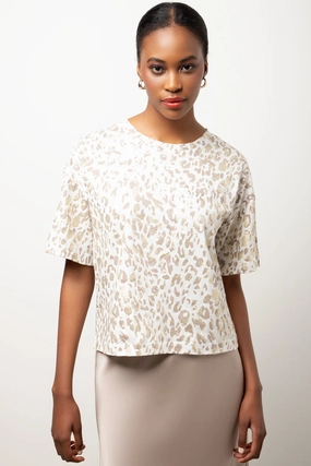 Light Reflective Printing Lightweight Fabric Animal Foil Short Sleeve Dropped Shoulder T-Shirt Natural