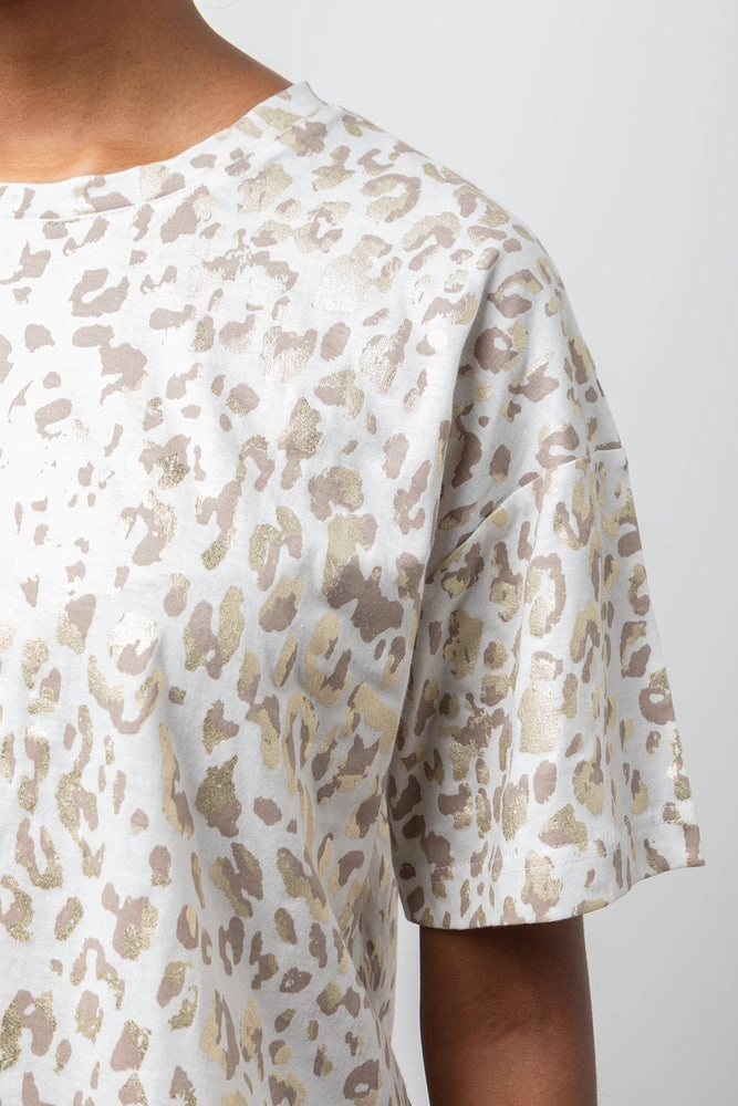 Breathable mesh lining Animal Foil Short Sleeve Dropped Shoulder T-Shirt Natural