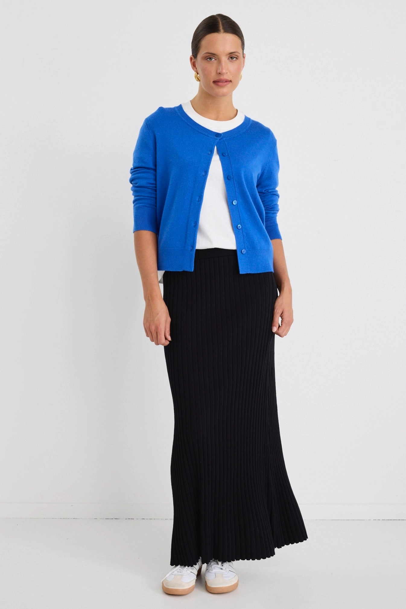 Structured silhouette Creative Layering Notable Black Rib Knit Maxi Skirt