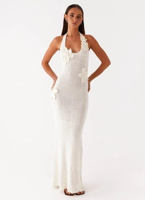 Elegant Look Novalee Flower Crochet Maxi Dress - Ivory