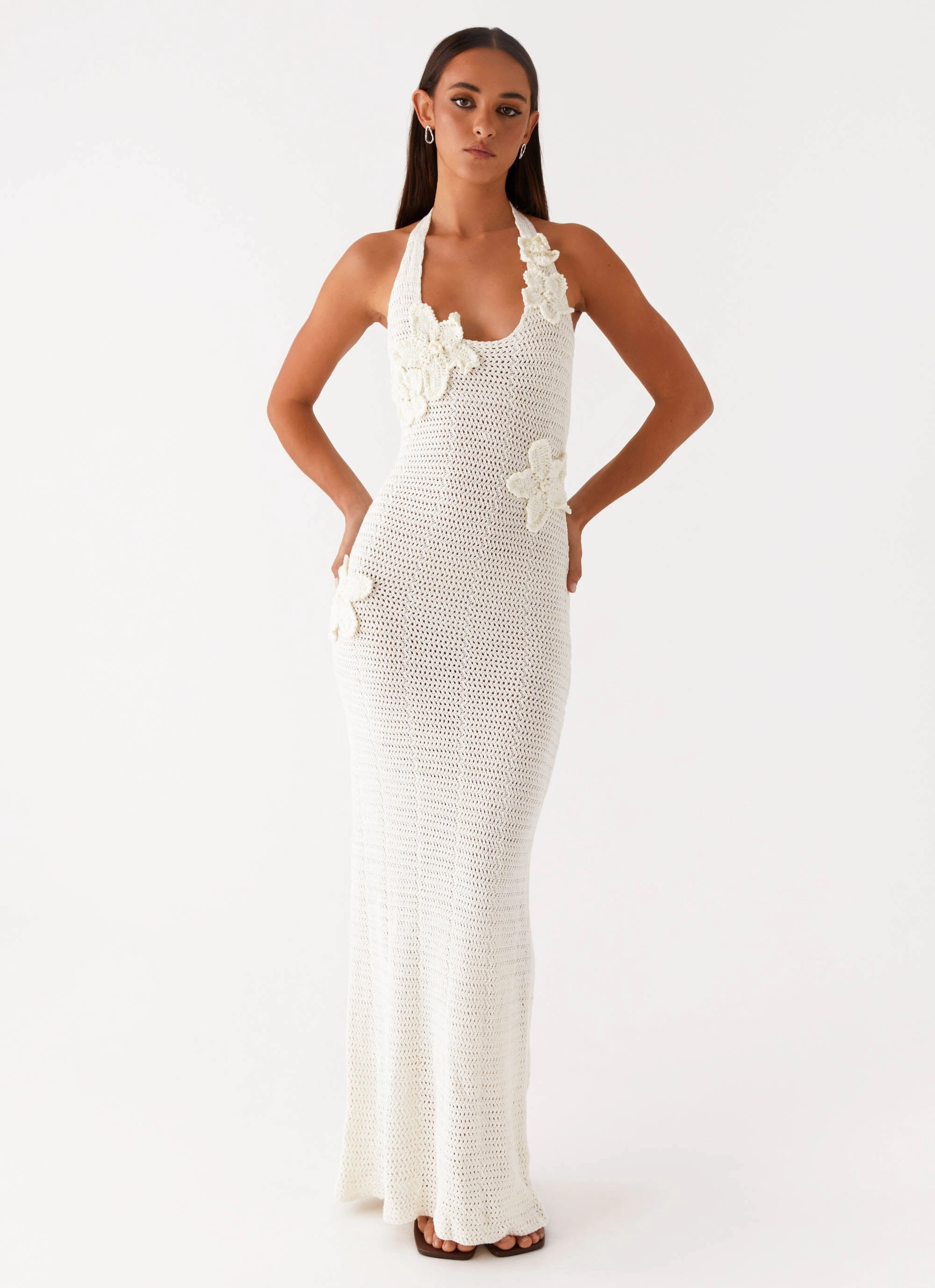 Elegant Look Novalee Flower Crochet Maxi Dress - Ivory