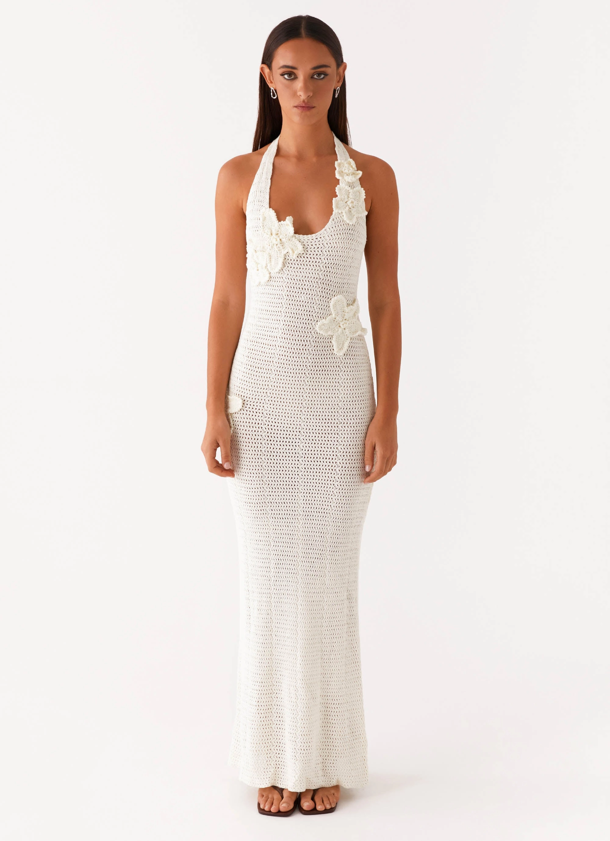 Novalee Flower Crochet Maxi Dress - Ivory Body Safe Timeless Trend