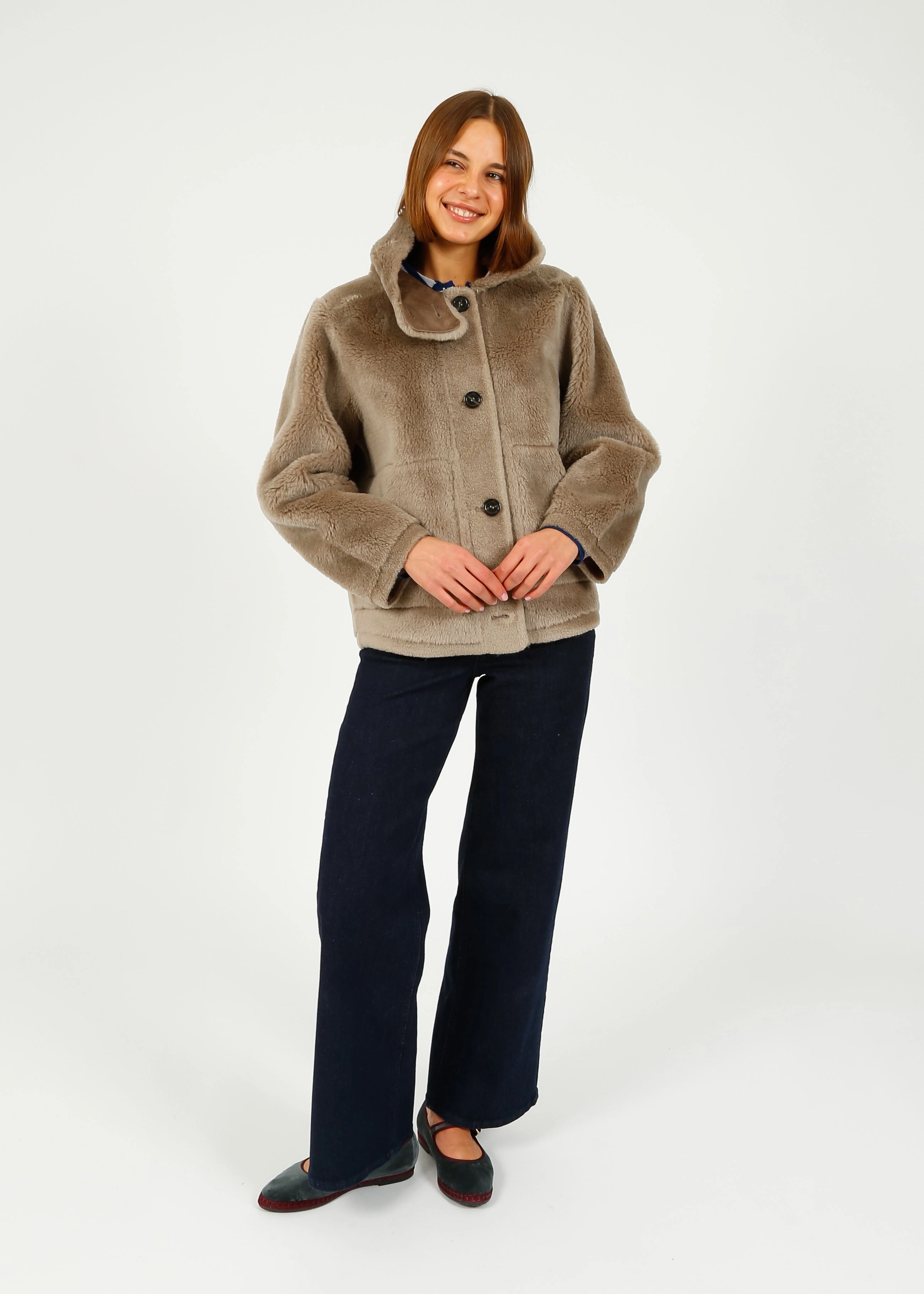 Anti Slip Cuffs Oakwood Assietta Lily Fur Coat in Taupe