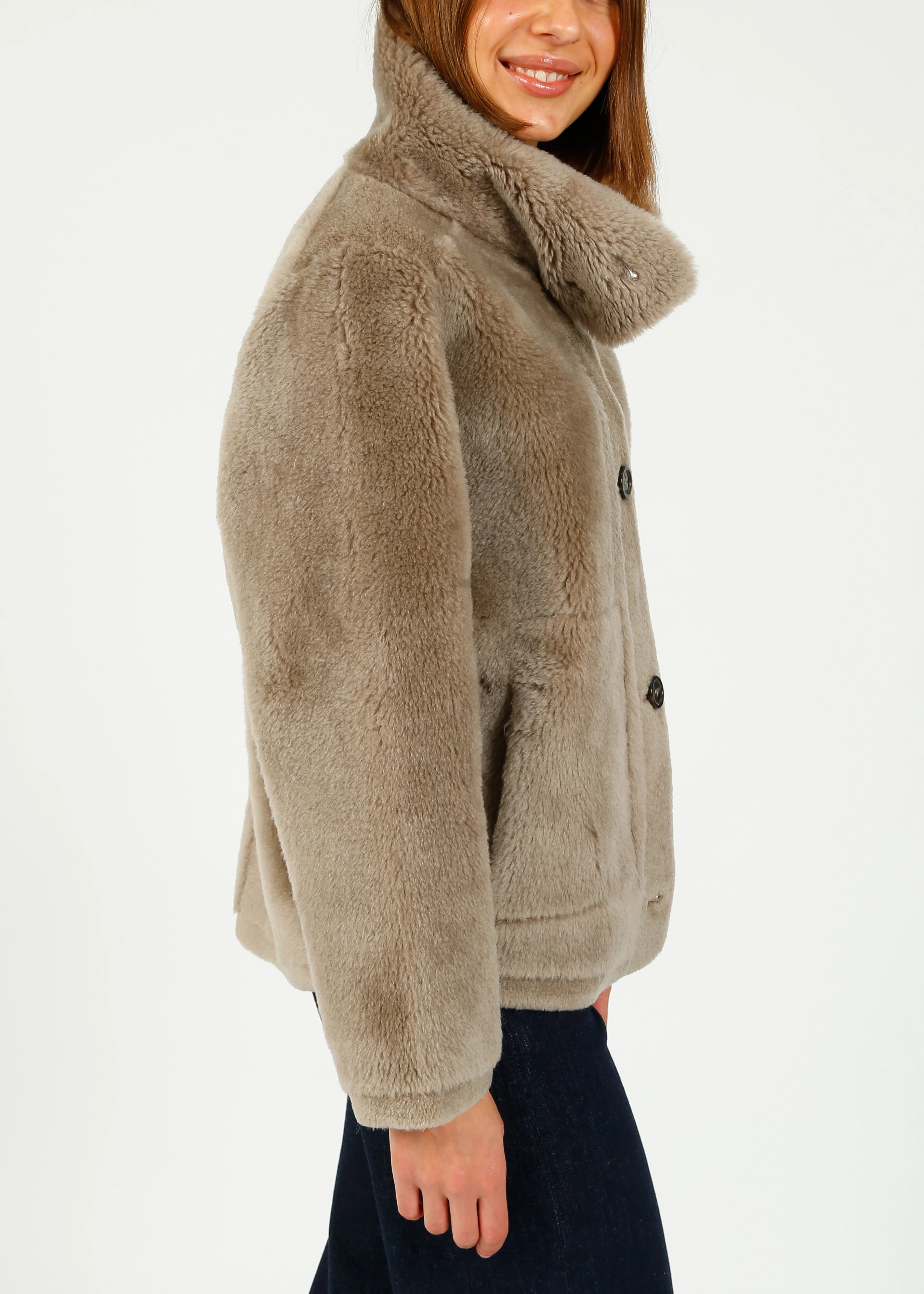 Oakwood Assietta Lily Fur Coat in Taupe Quick Access Pockets