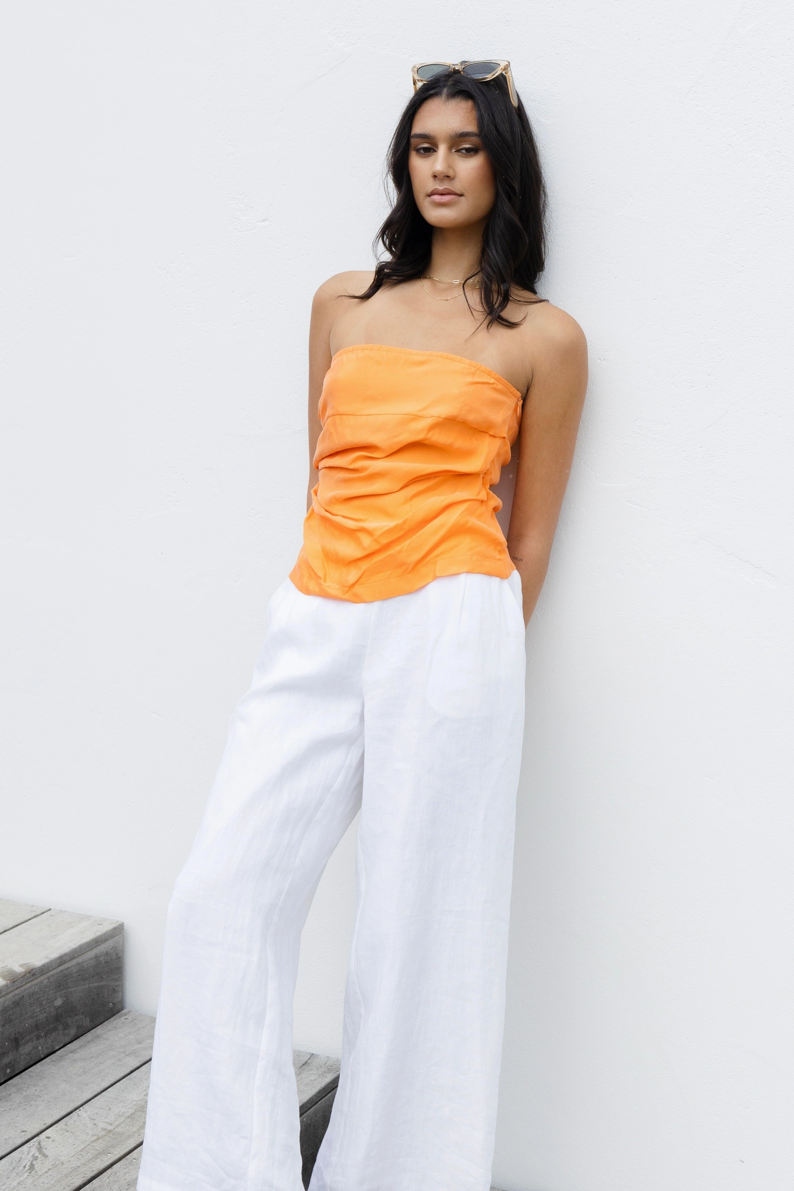 Biodegradable Fiber Observation Mandarin Cupro Strapless Top