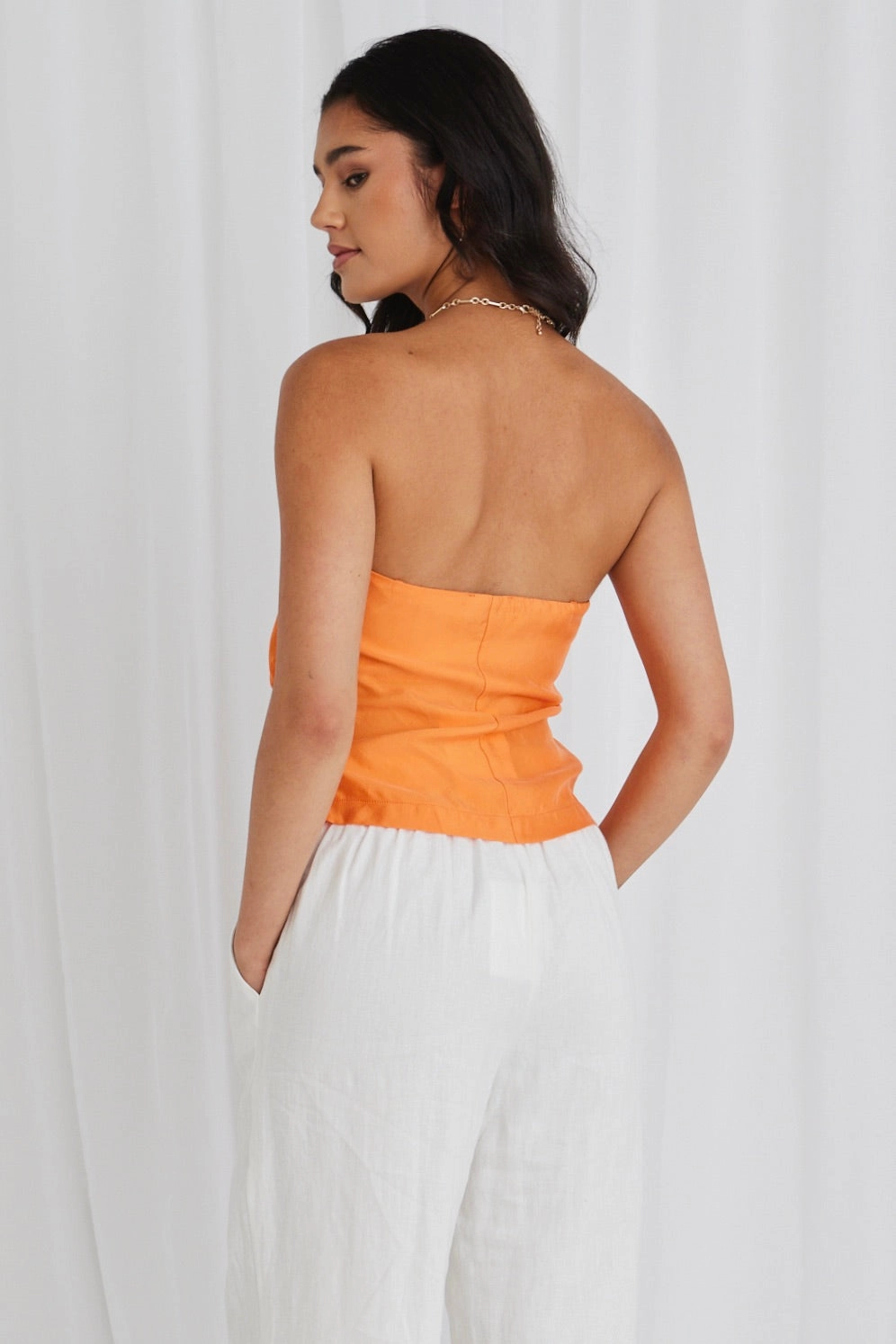Observation Mandarin Cupro Strapless Top Double Layered Hem PolyesterBlend