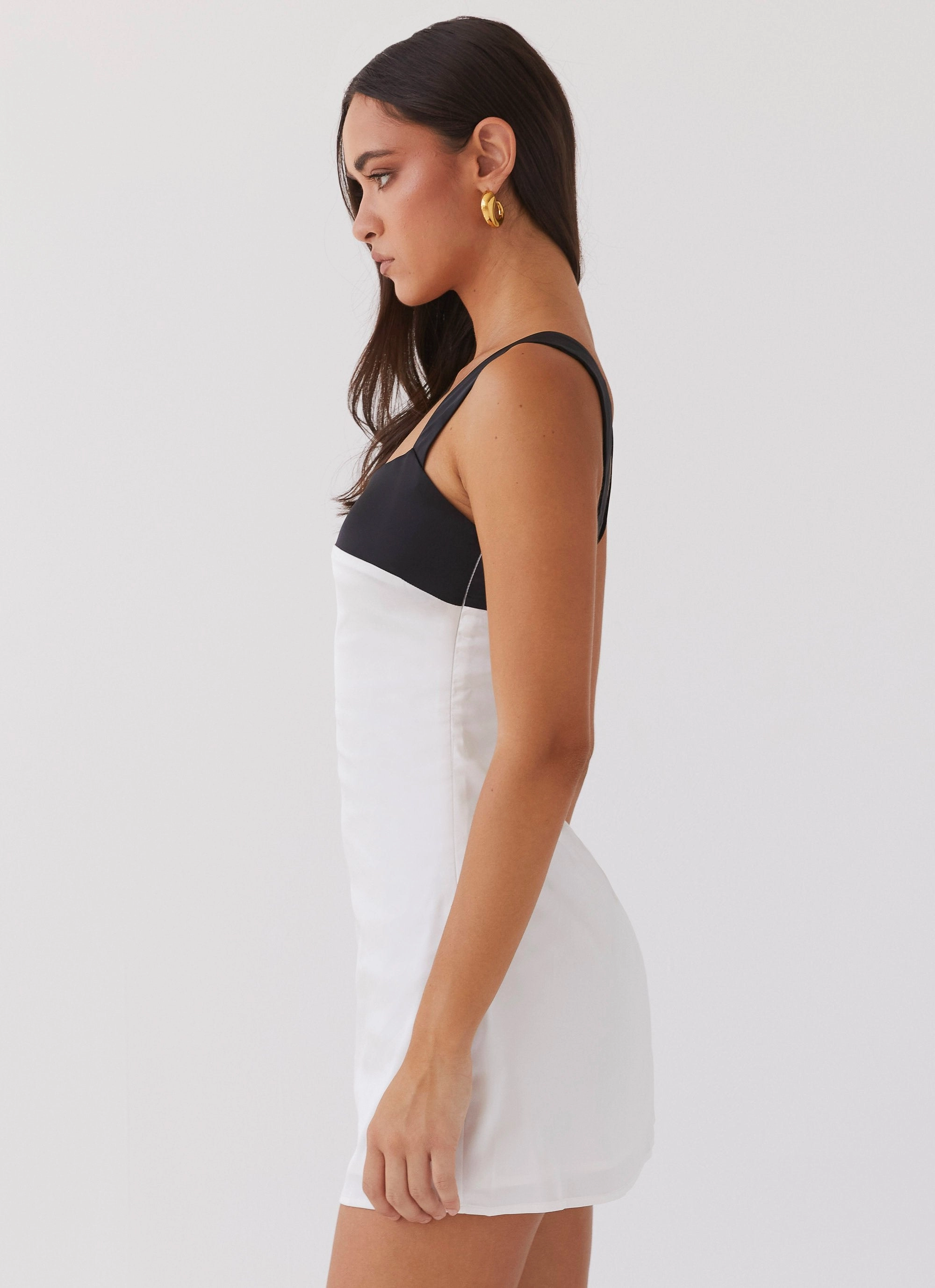 Side Slit Sleeveless Odette Satin Mini Dress - Noir Pearl