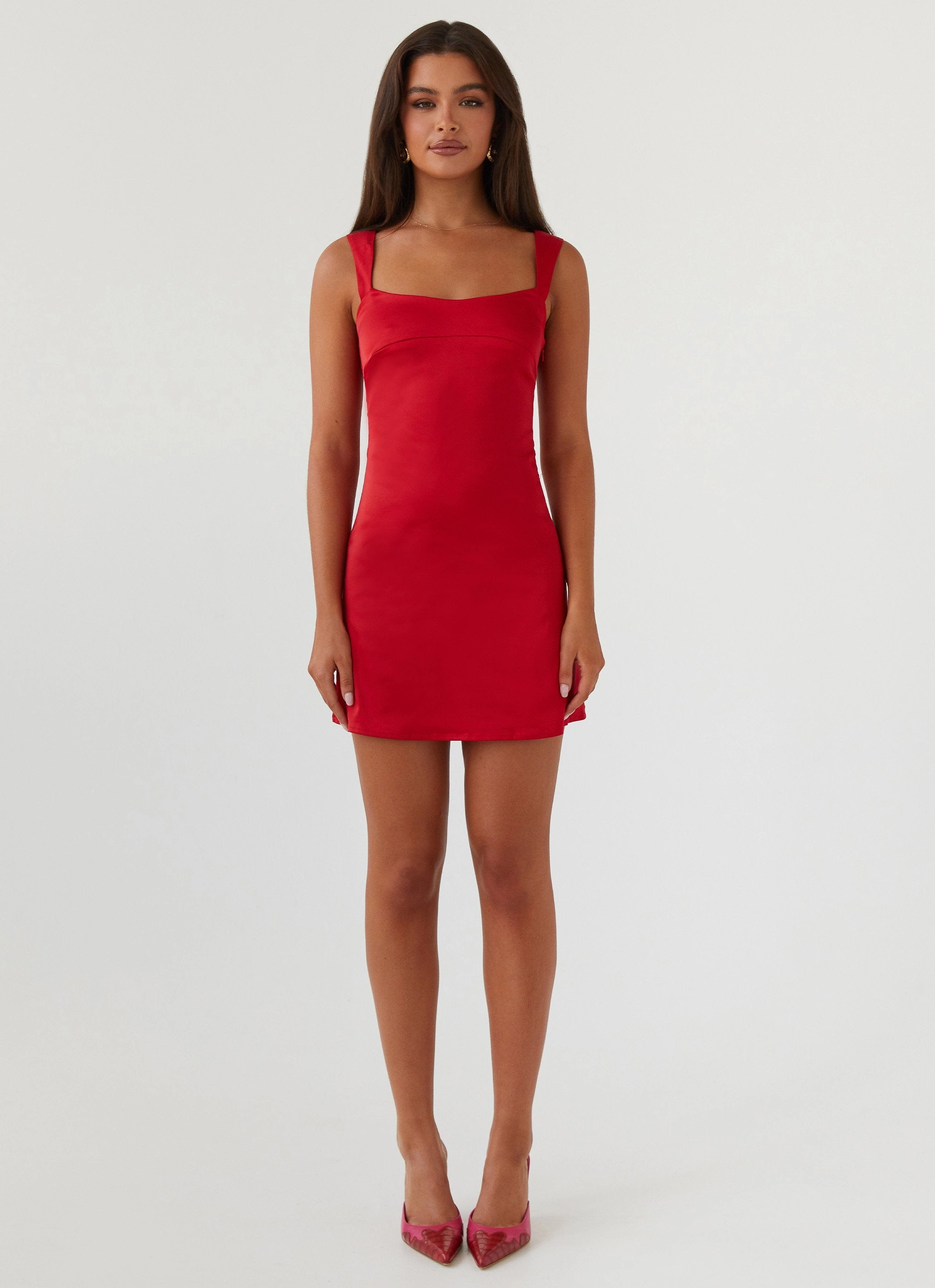Layer Safe Lace Accent Odette Satin Mini Dress - Red