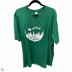 V neck elegance Top Short Sleeve By Bella   Canvas In Green & White, Size: 3x