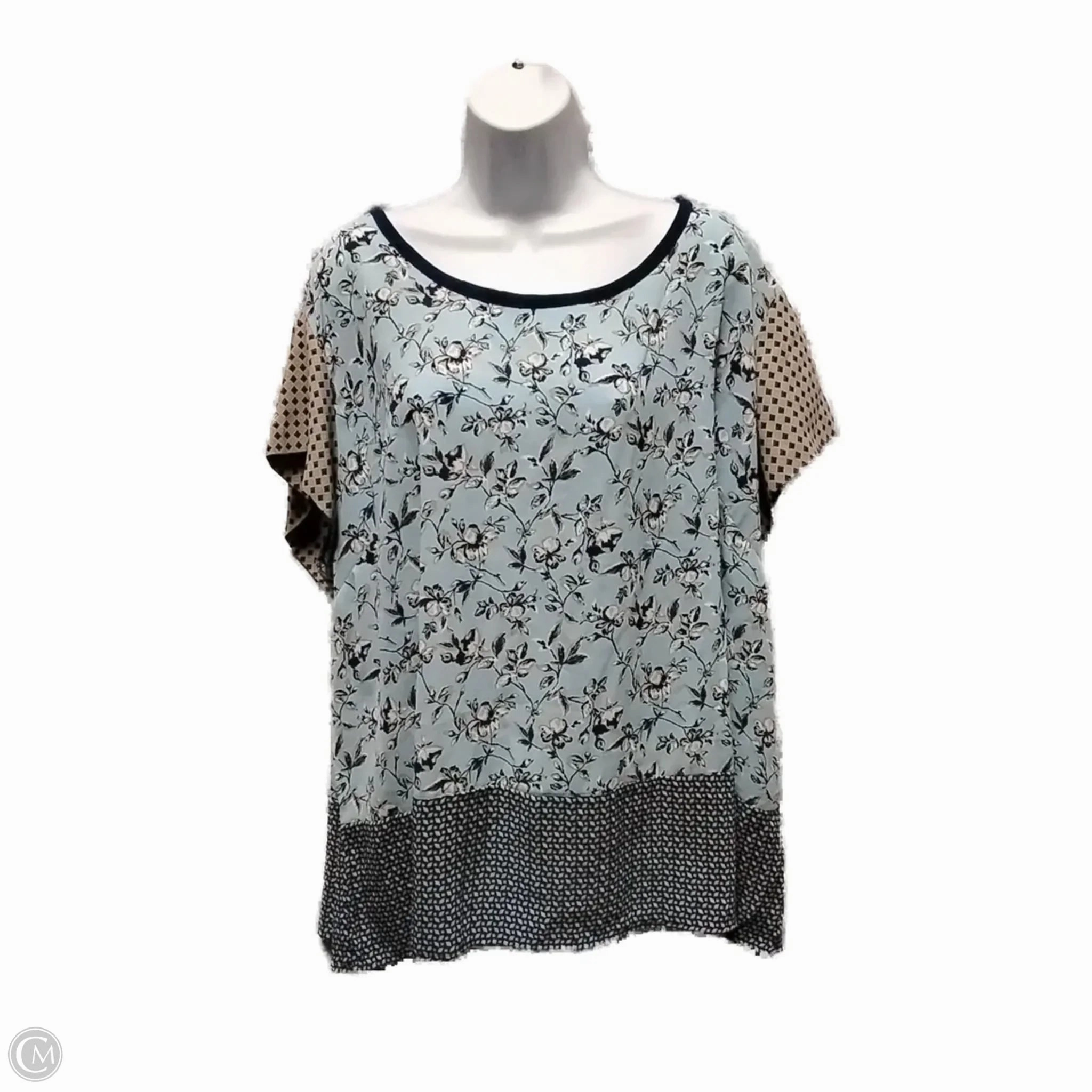 Embroidered Details Cozy Vibe Top Short Sleeve By Cynthia Rowley In Blue & White, Size: 3x