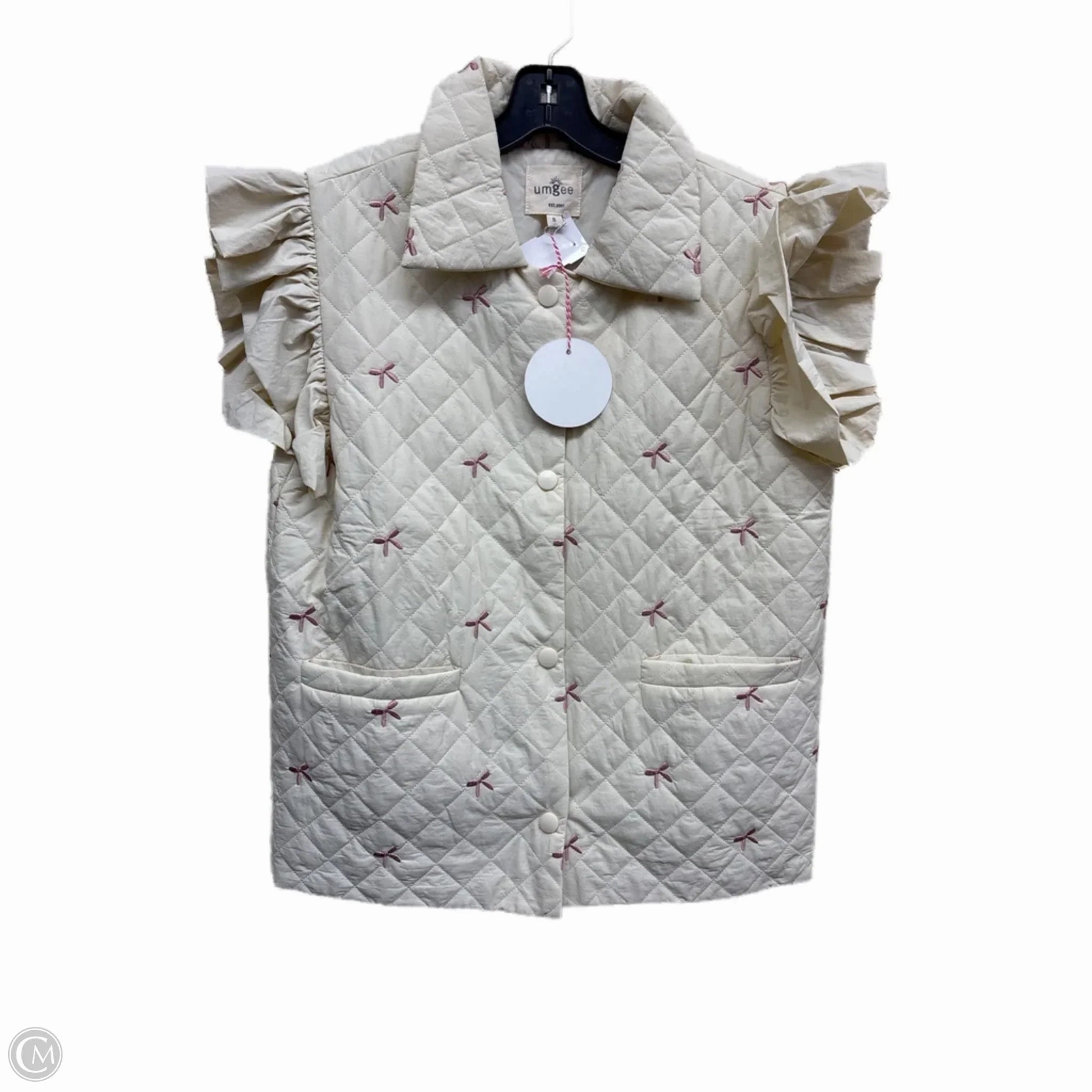 Heat Guard Roll Up Storage Design Vest Puffer & Quilted By Umgee In Cream & Pink, Size: S