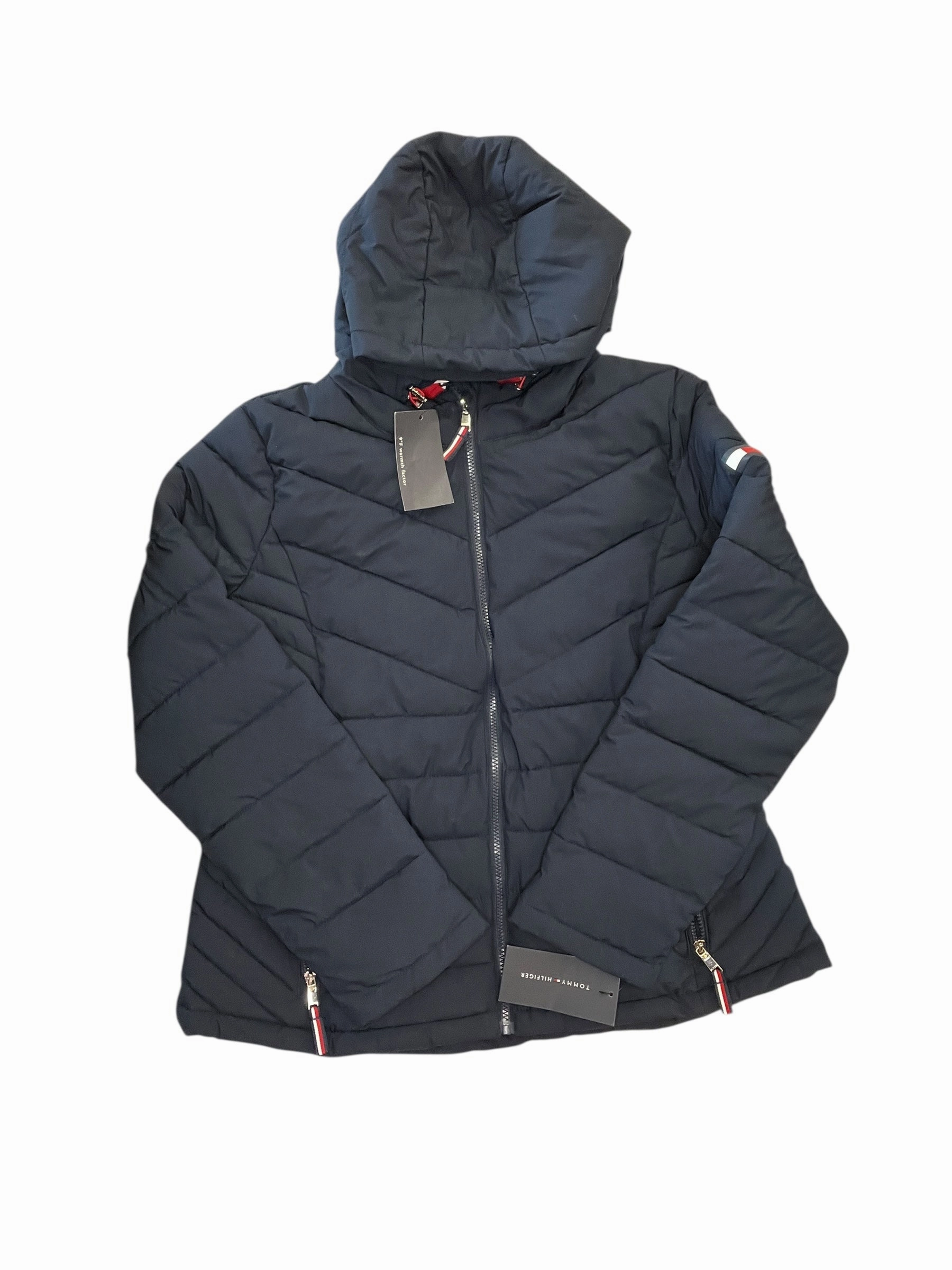 Lightweight Packability Knee Length Coat Puffer & Quilted By Tommy Hilfiger In Navy, Size:Xl