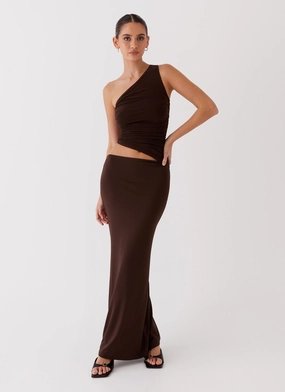 Seranella One Shoulder Maxi Dress - Chocolate Calm Touch