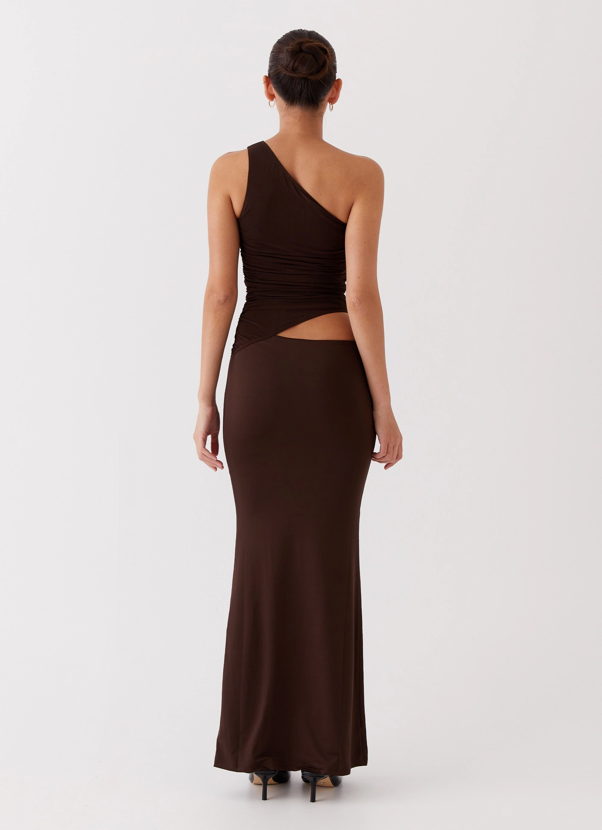Street Vibe Raw-Hem Seranella One Shoulder Maxi Dress - Chocolate