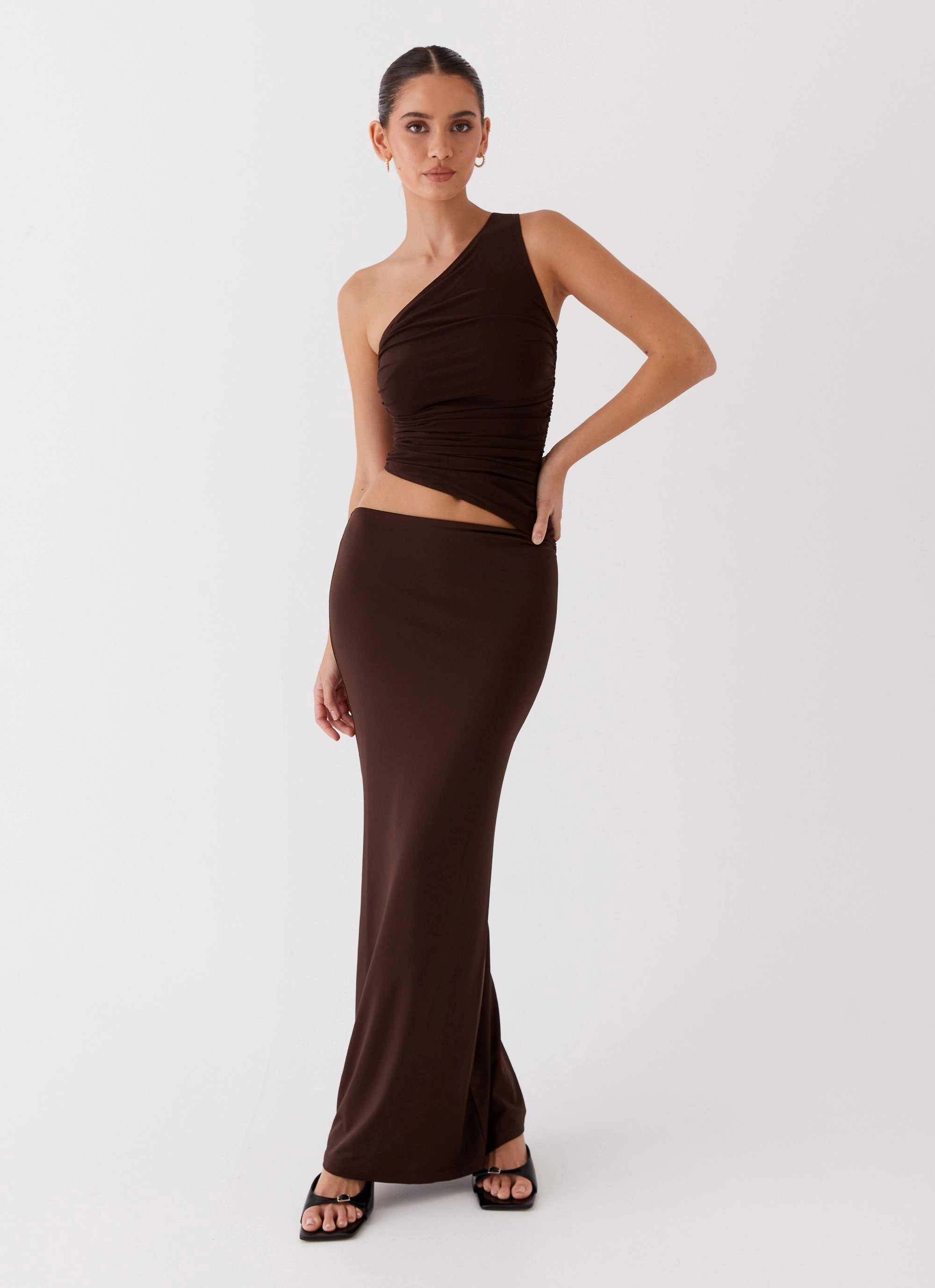 Seranella One Shoulder Maxi Dress - Chocolate Calm Touch