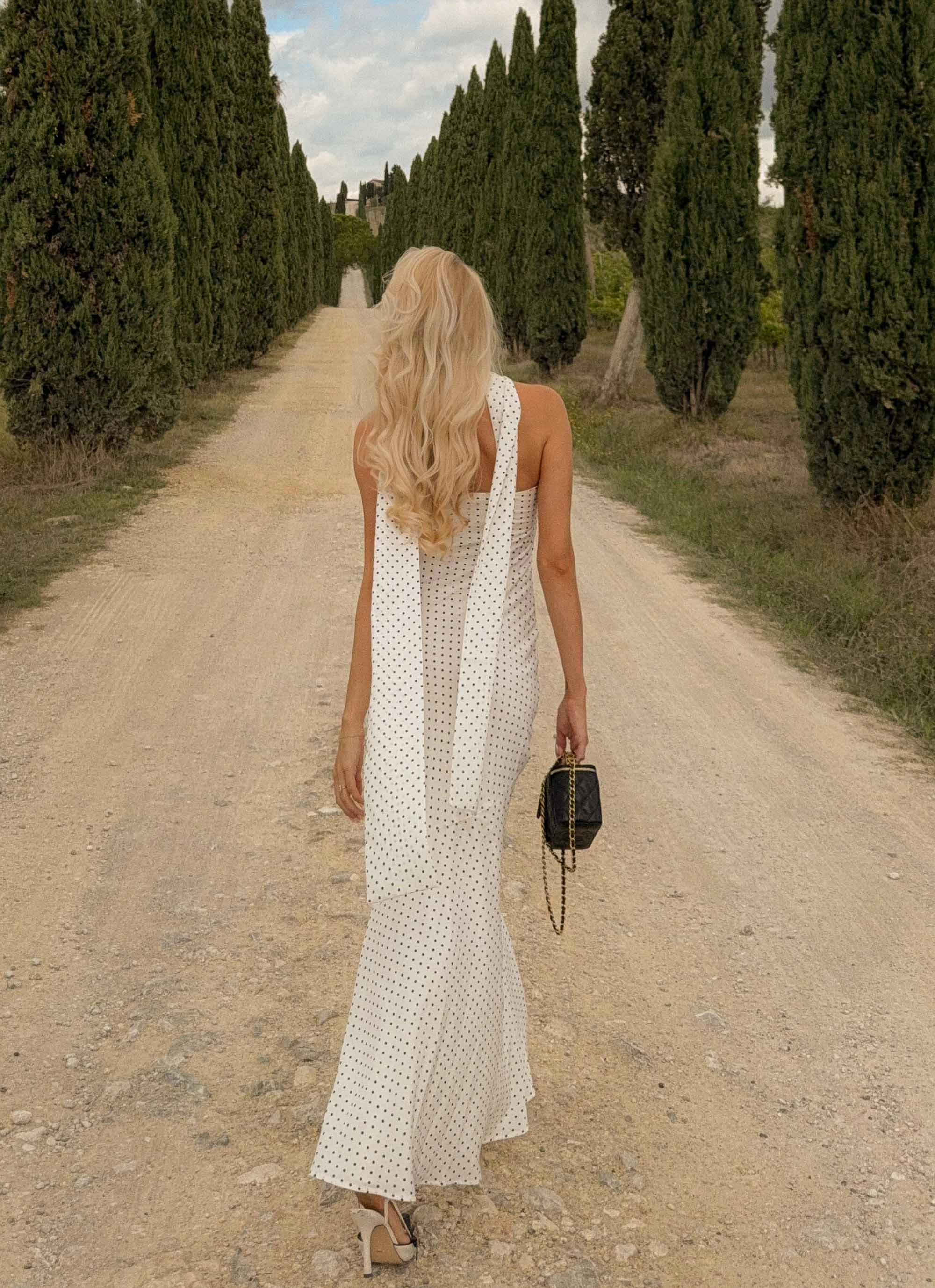 Casual Vibes Comfortable Layering Under The Pagoda Maxi Dress - White Polkadot