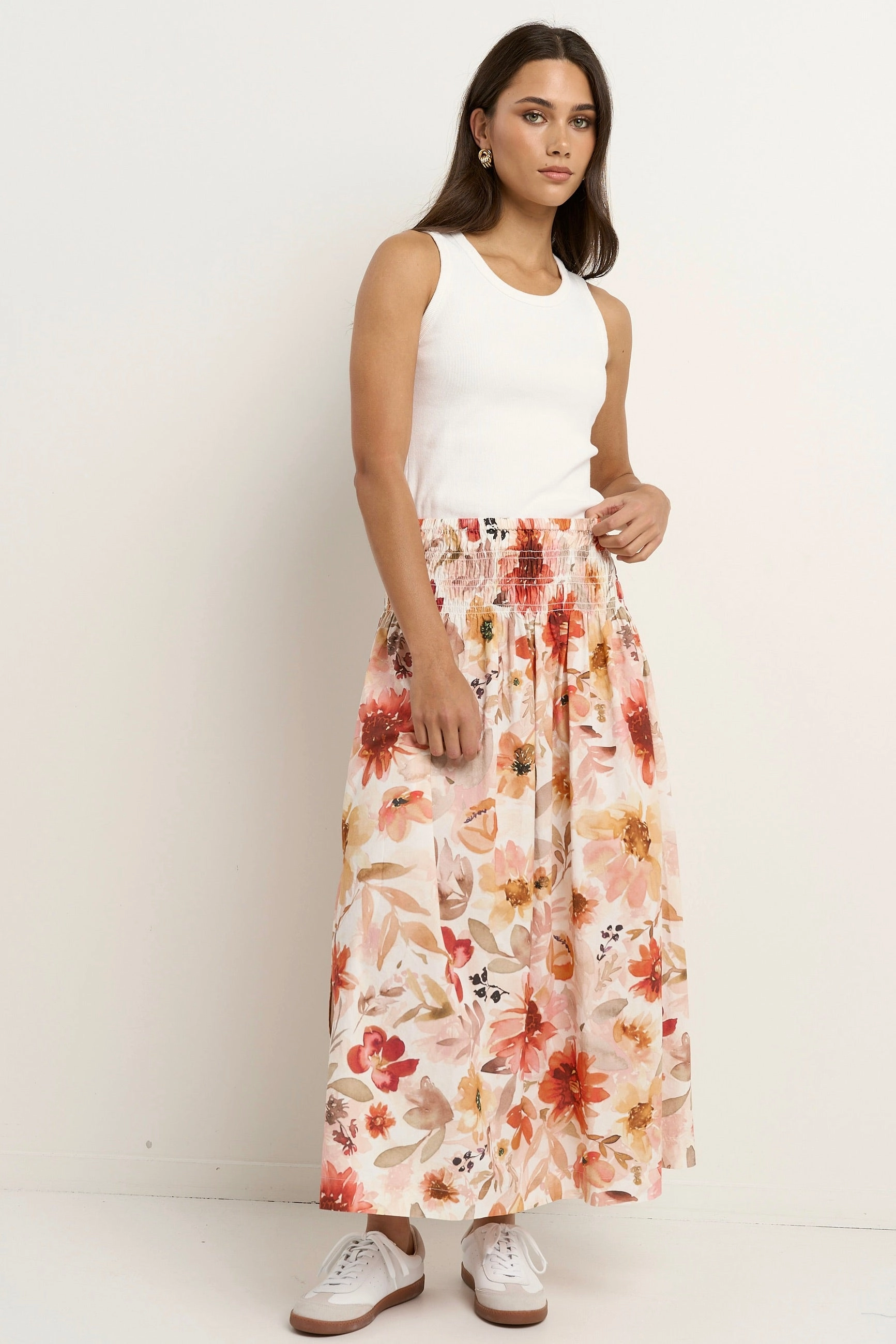 Cultural Event Everyday Favorite Cheerful Sunrise Meadow Shirred Waist Maxi Skirt