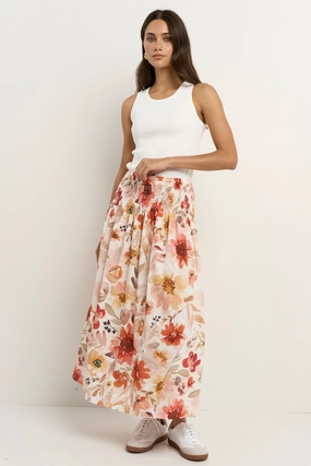 natural fiber Cheerful Sunrise Meadow Shirred Waist Maxi Skirt