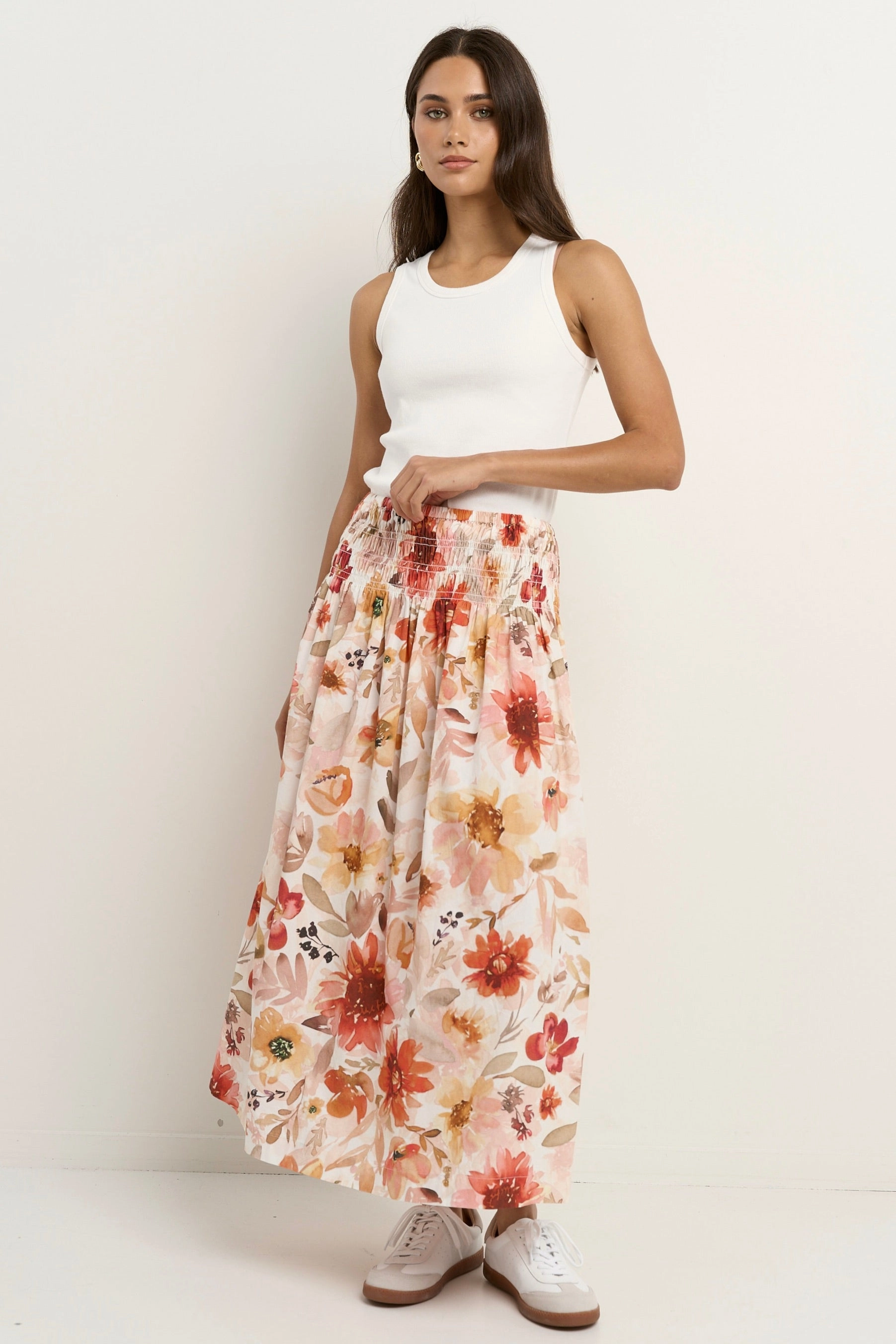 natural fiber Cheerful Sunrise Meadow Shirred Waist Maxi Skirt
