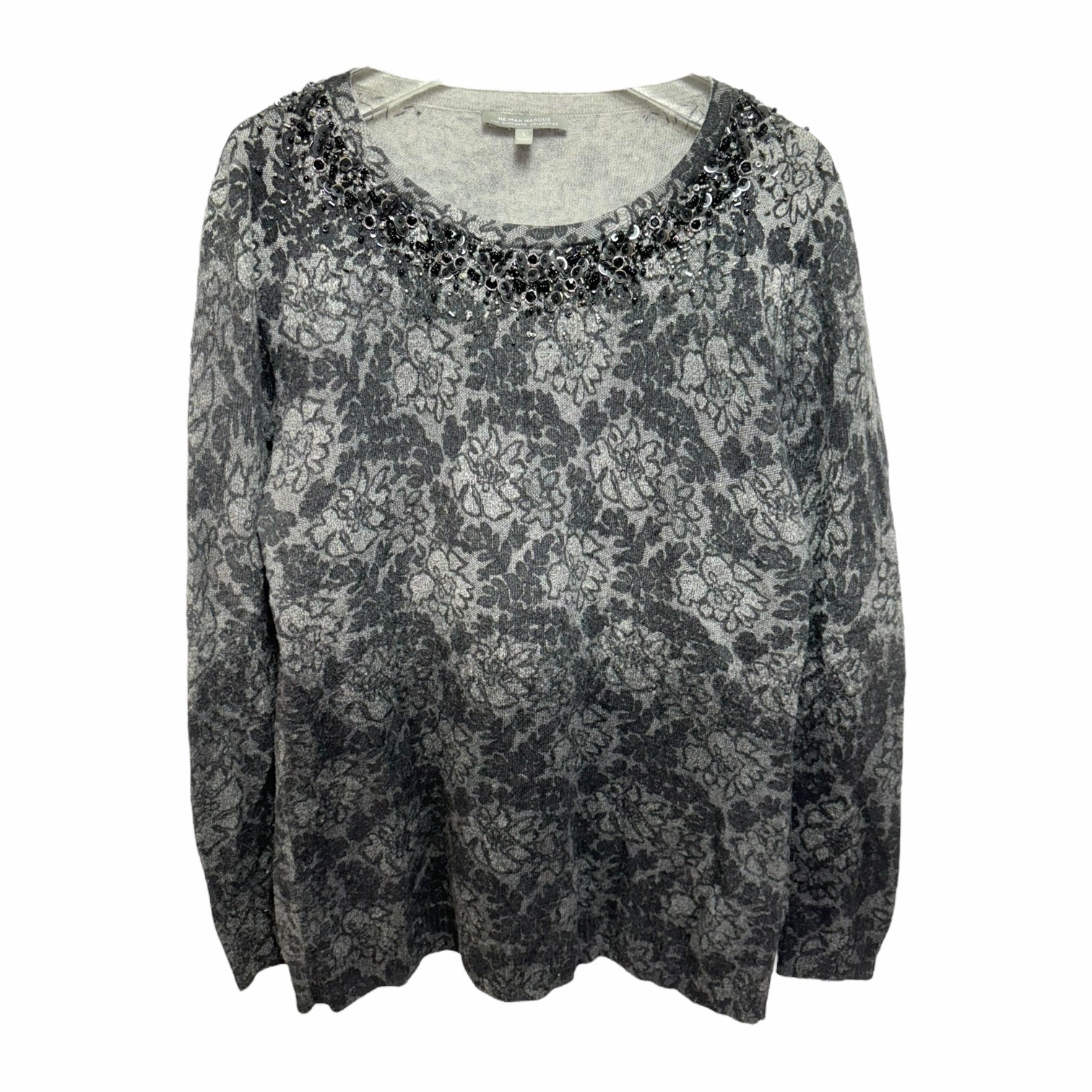 Chilly Wardrobe Soft Comfort Ombr?? Beaded Sweater Designer By Neiman Marcus In Grey, Size: L