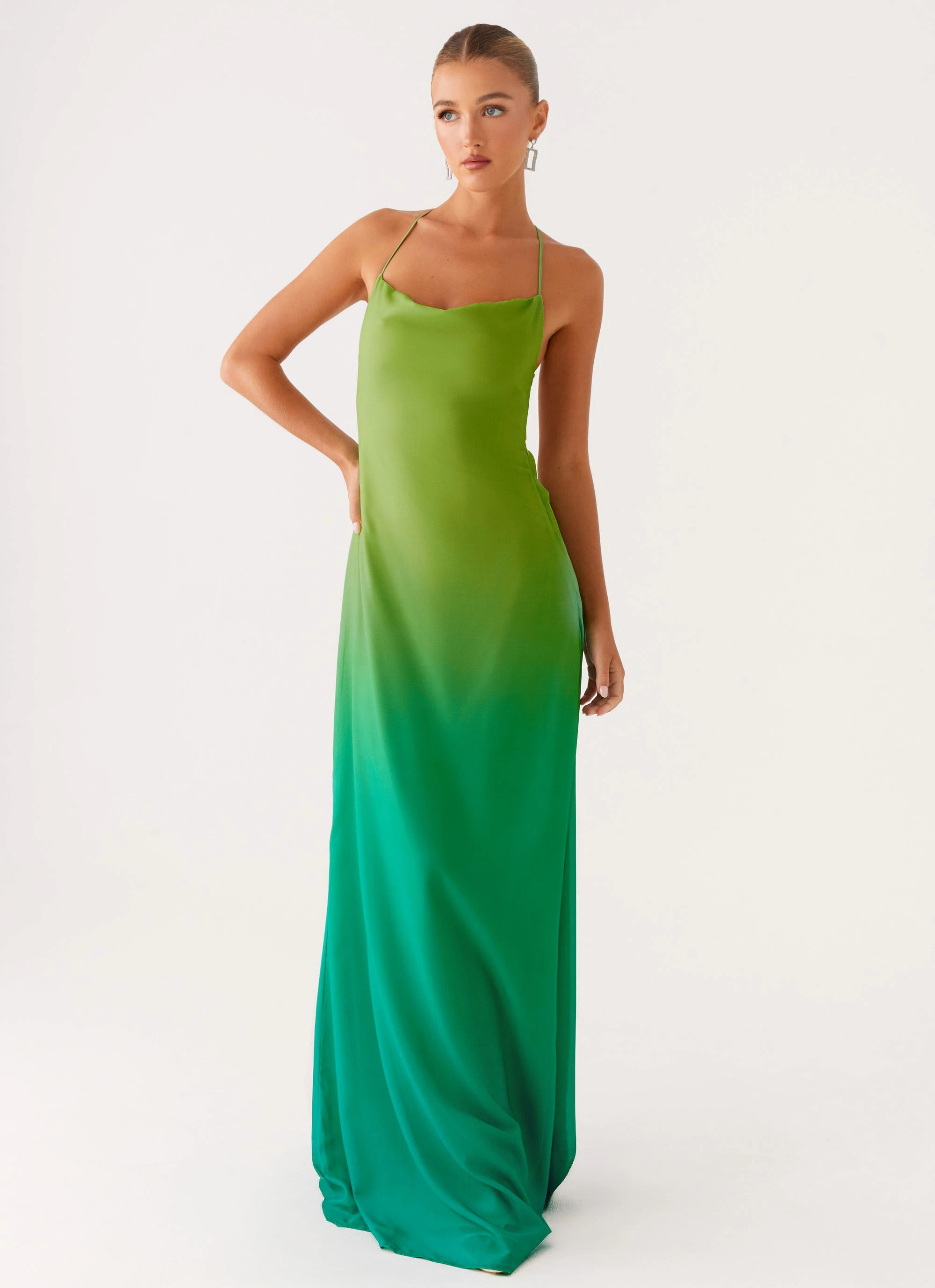 Opposites Attract Maxi Dress - Green Ombre Slit-Hem Lounge Outfit