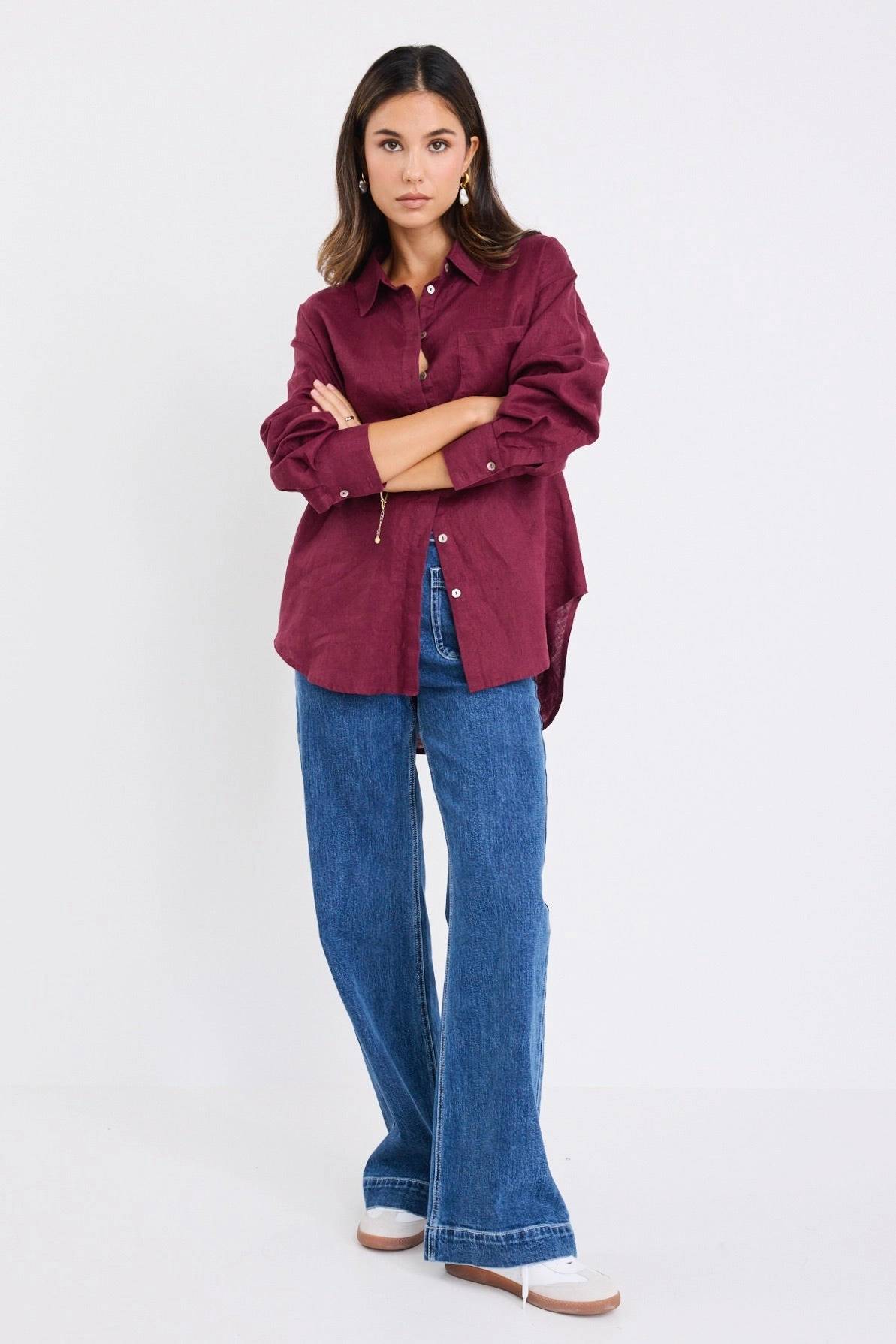 Optimum Burgundy Plum Linen Oversized Shirt EcoFriendly Dye Process RawEdgedDesign