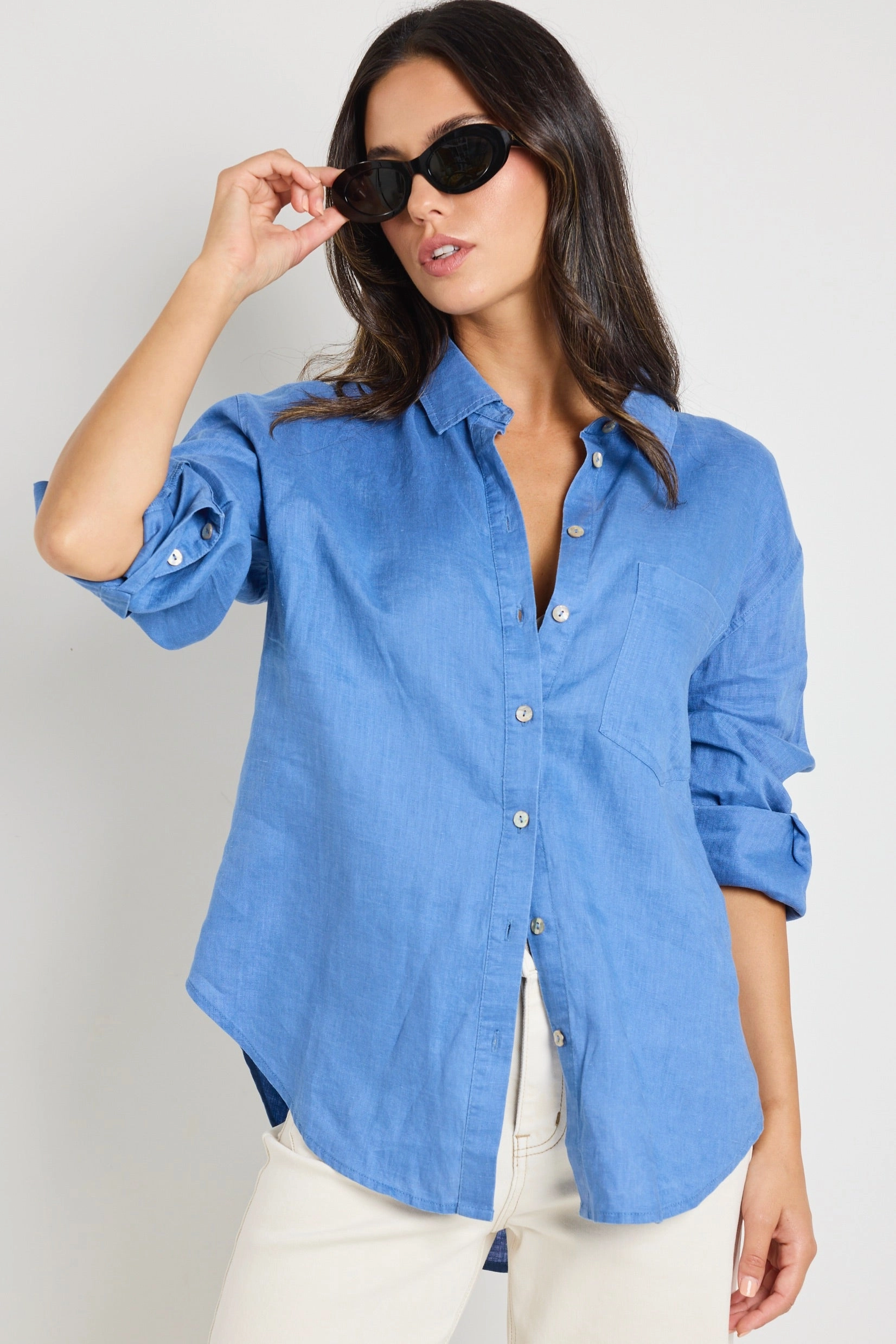 TaglessLabel Optimum True Blue Linen Oversized Shirt