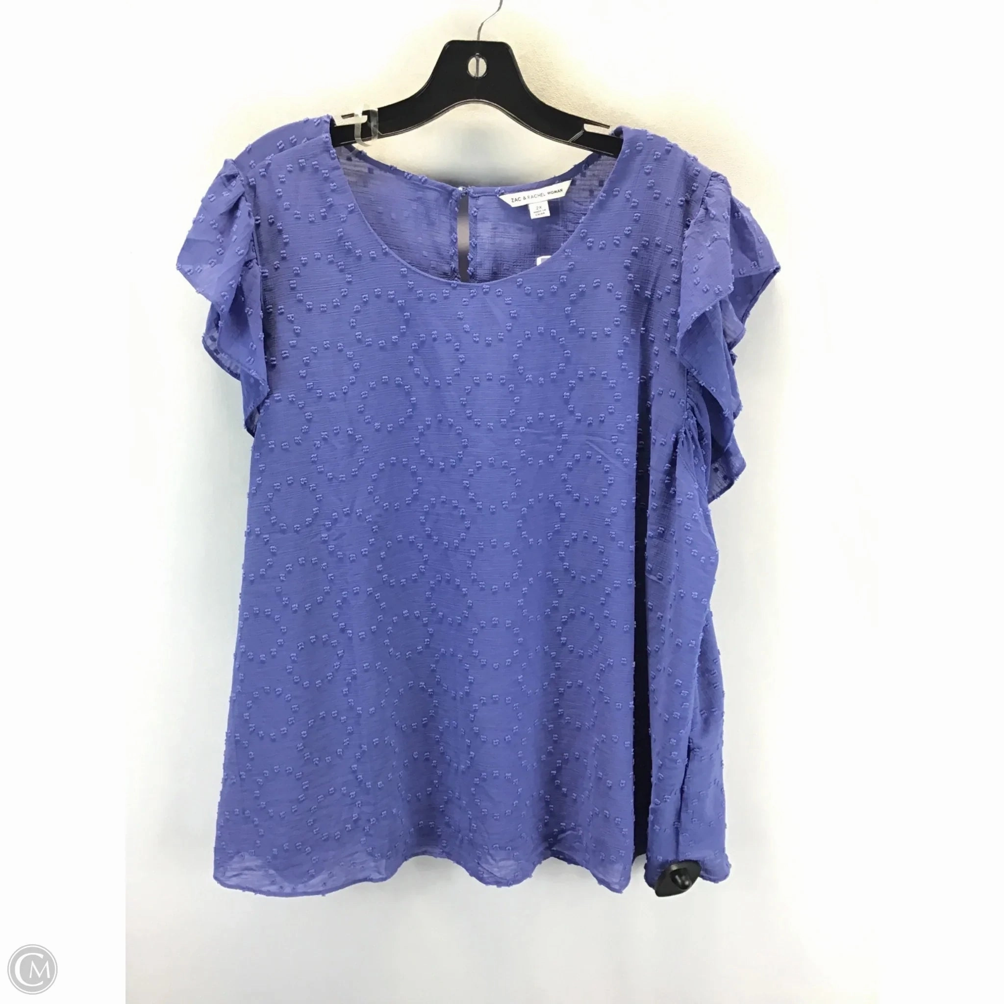 Top Short Sleeve By Zac And Rachel In Blue, Size: 2x V neck elegance