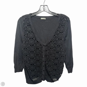 Eyelet Sweater Cardigan Designer By Neiman Marcus In Black, Size: L Cold Weather Wear