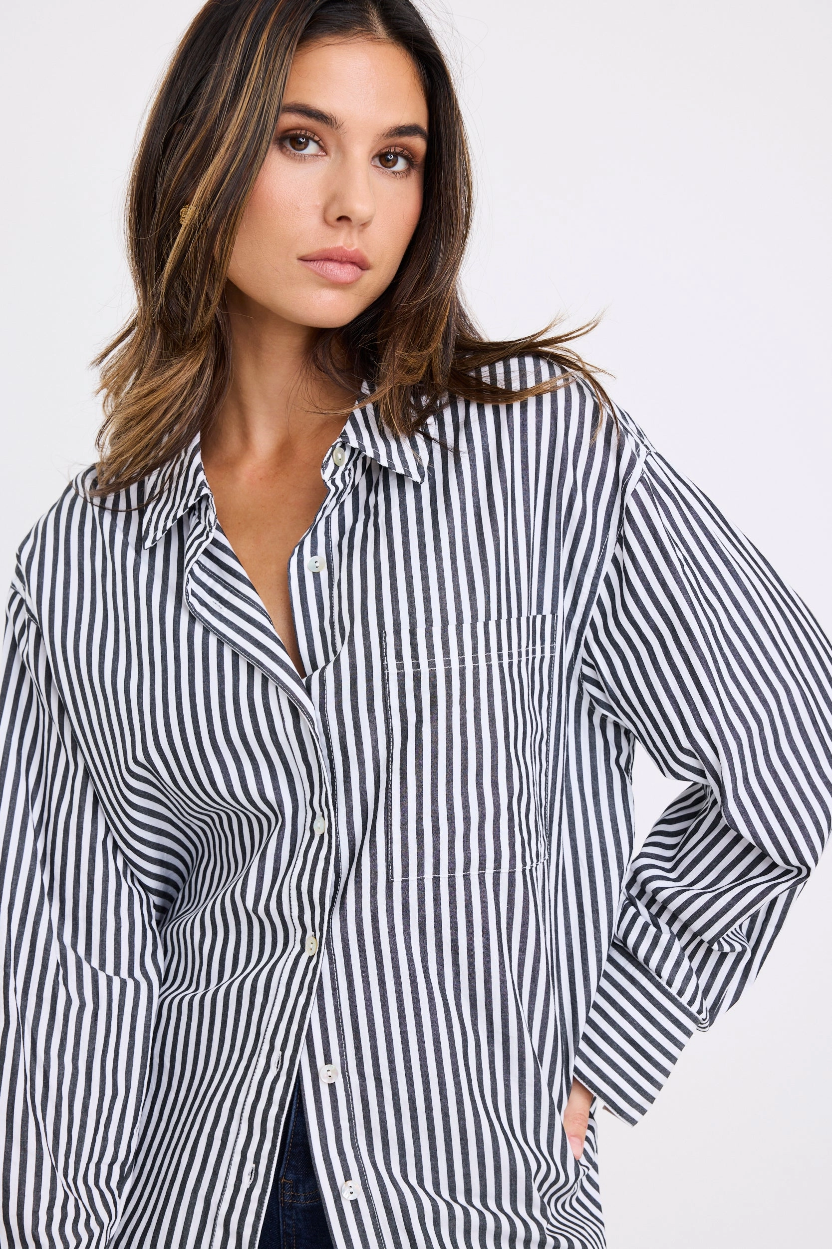 You Got This Black Stripe Poplin Oversized Shirt Sweat Absorbing Lining