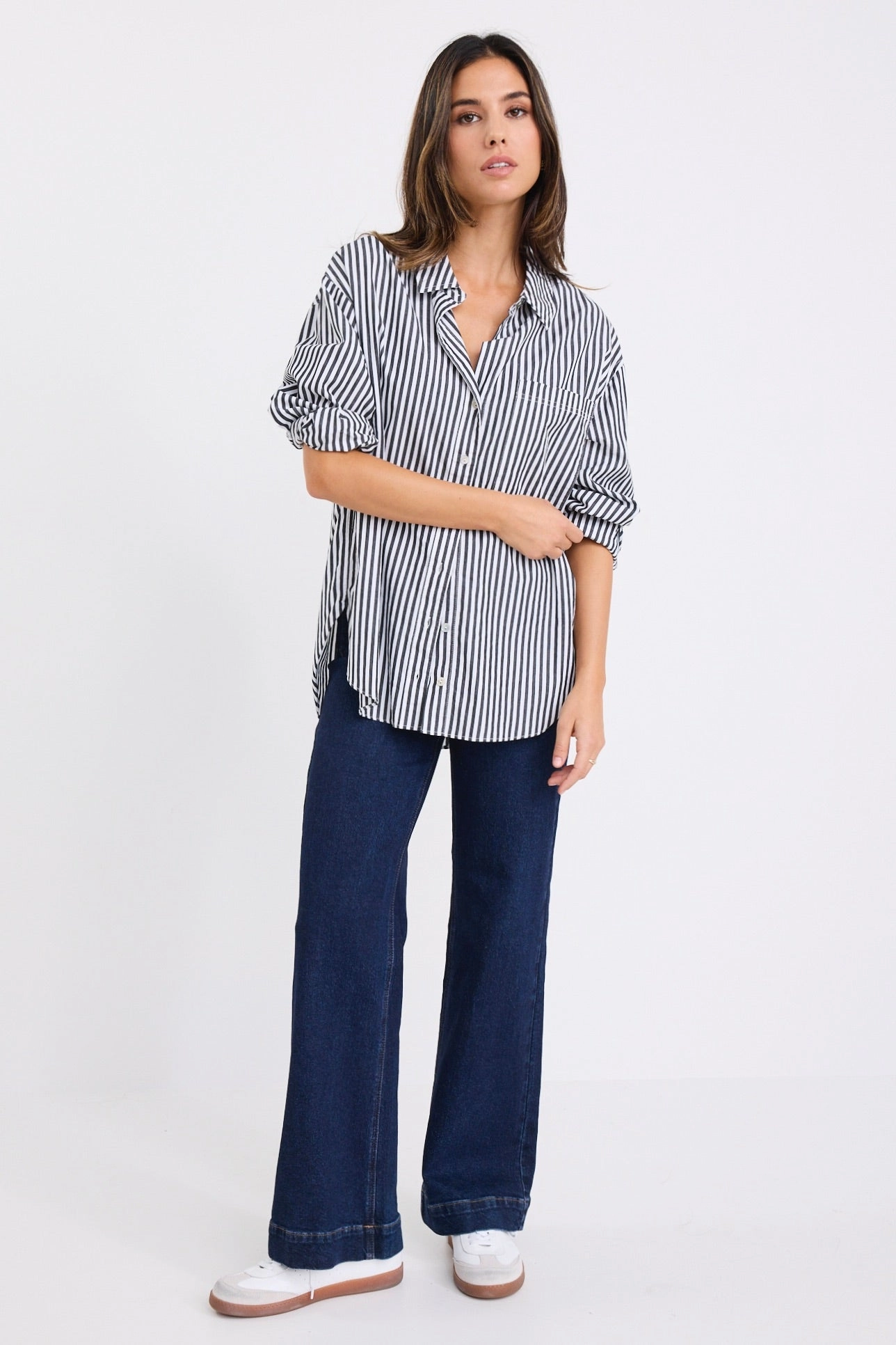 You Got This Black Stripe Poplin Oversized Shirt Thermoregulating Fabric Reinforced Seam Technique
